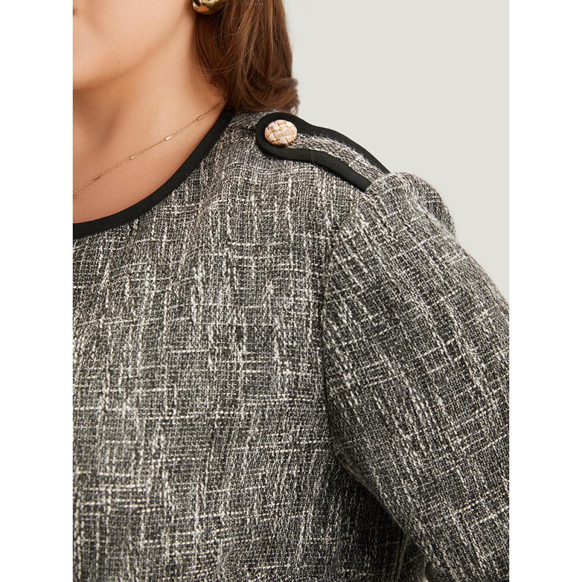 Plus Size Patchwork Contrast Button Detail Pocket Blazer Women Black Contrast Pocket Work Jackets BloomChic 22-24/3X Product Image