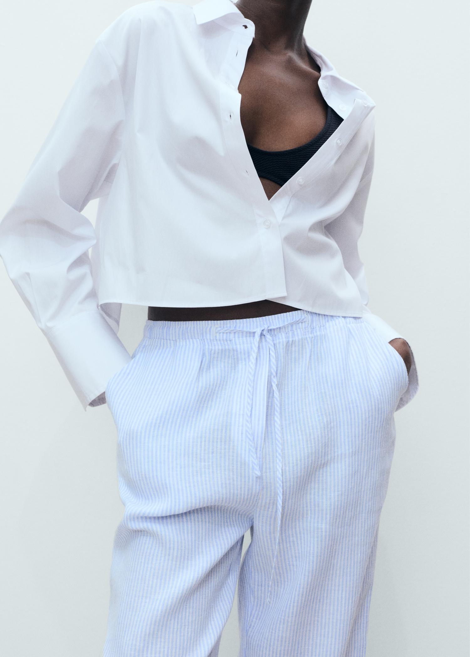 Straight linen-blend pants - Women | MANGO USA Product Image