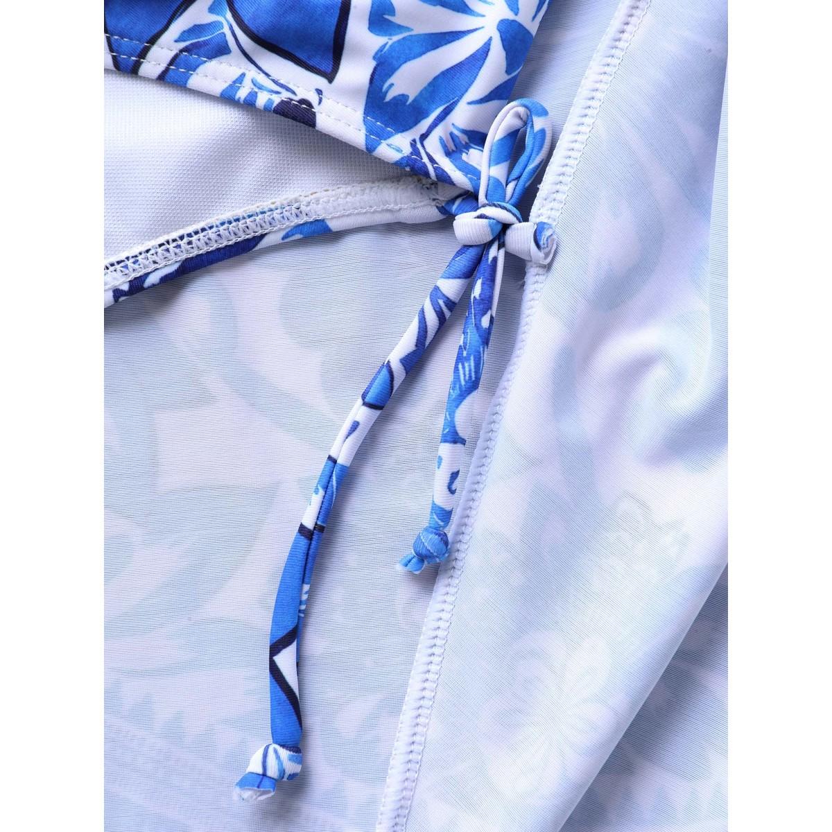 Plus Size Large Floral Print V-Neck Swim Dress Women's Swimwear Indigo Beach Bodycon V-neck High stretch Curve Swim Dresses BloomChic 10/M Product Image