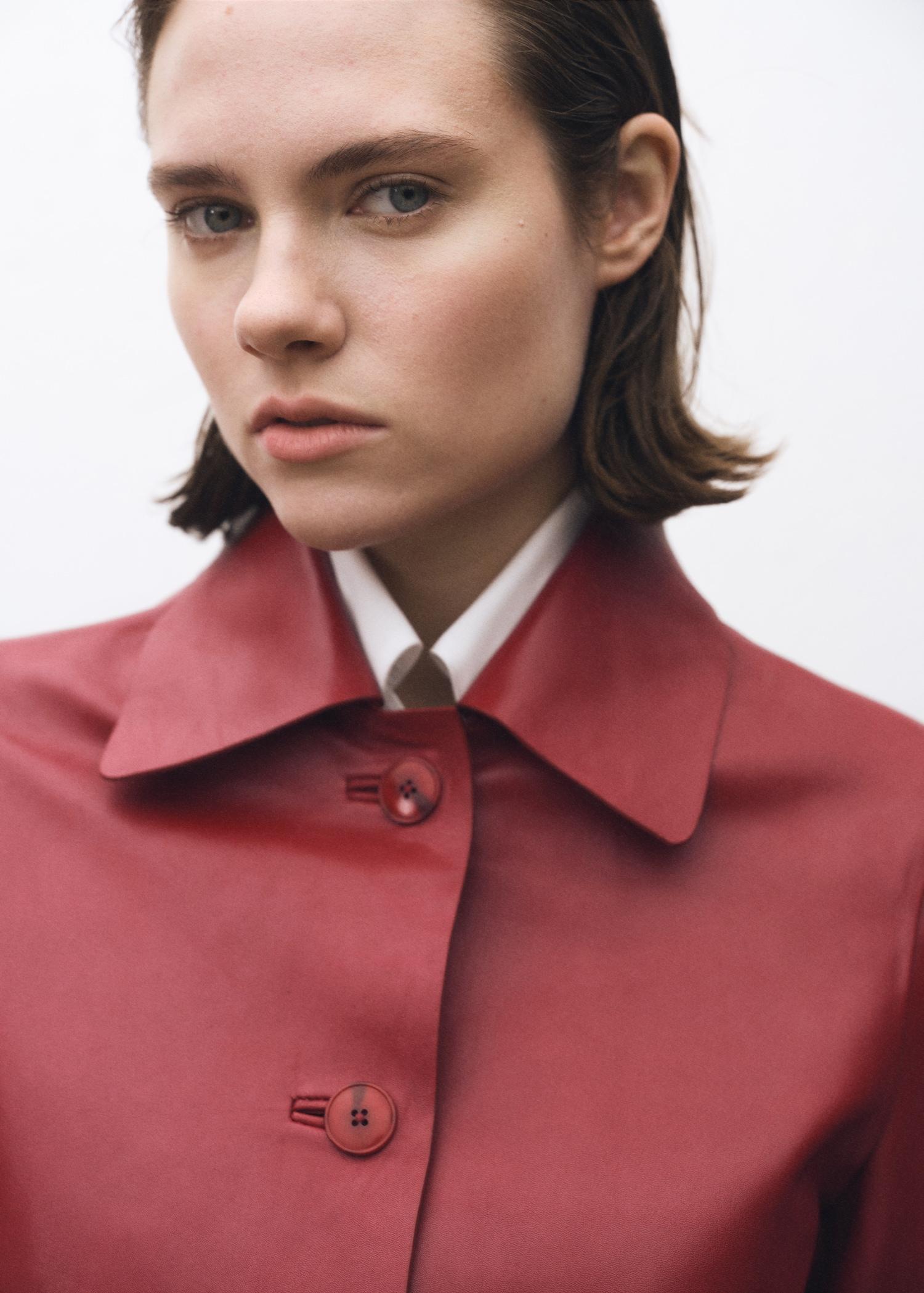 Buttoned leather jacket - Women | MANGO USA Product Image