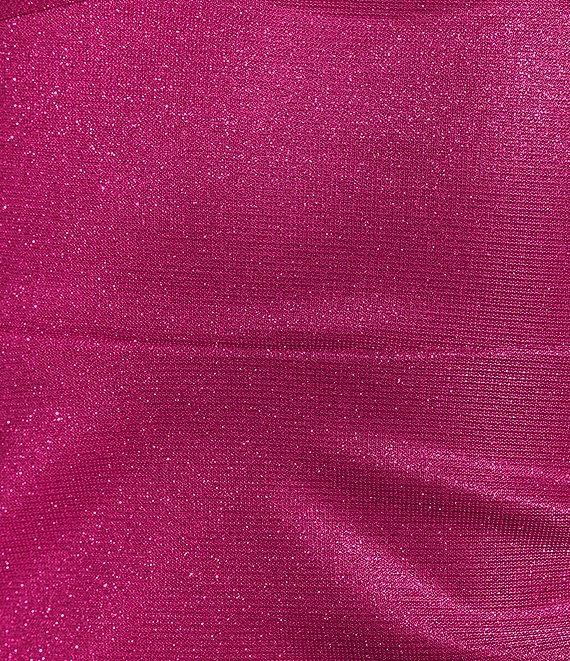 Blondie Nites Spaghetti Strap Sweetheart Lace-Up Back Shine Wrap Dress Product Image