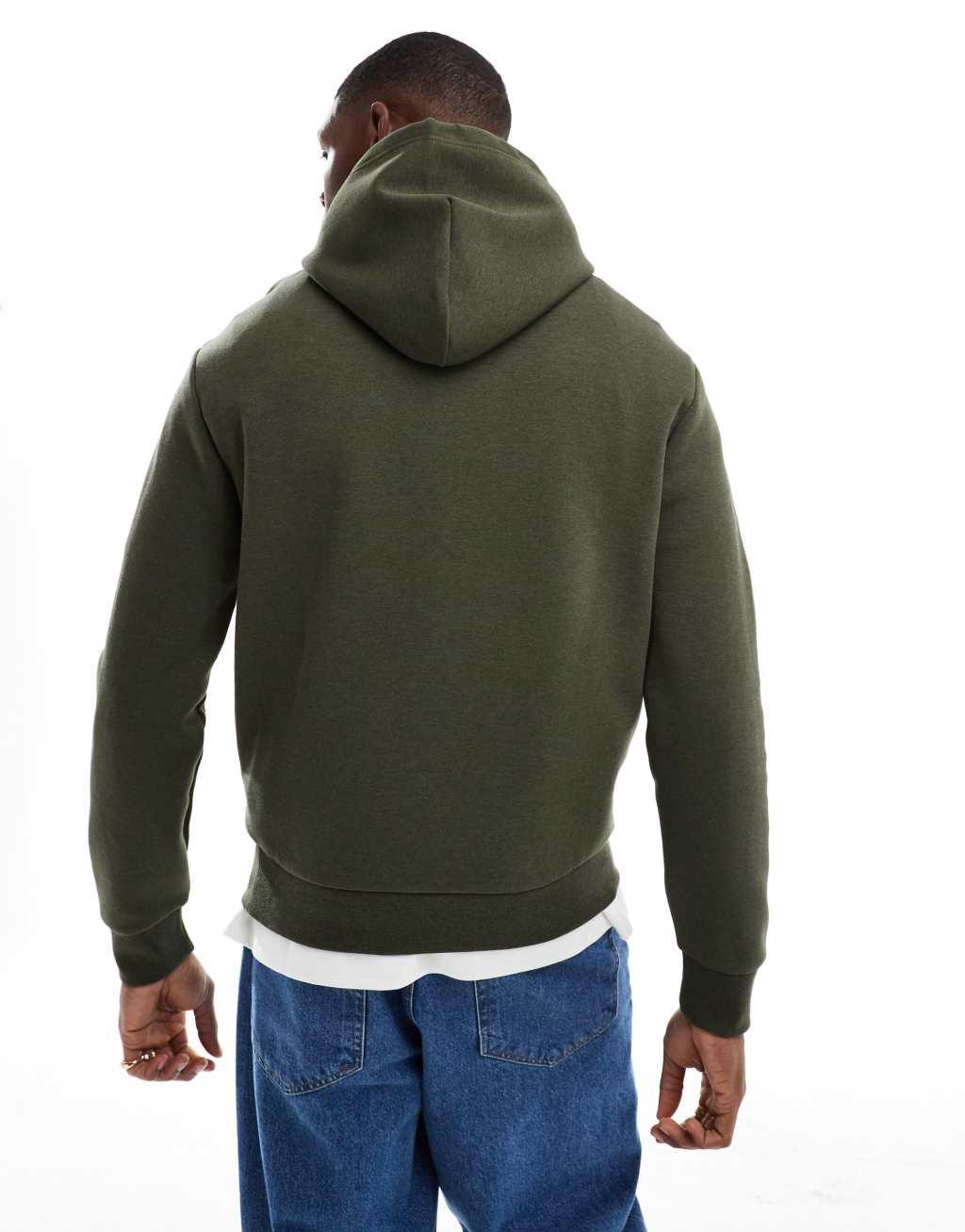 Polo Ralph Lauren central script logo double knit hoodie in heathered dark green Product Image