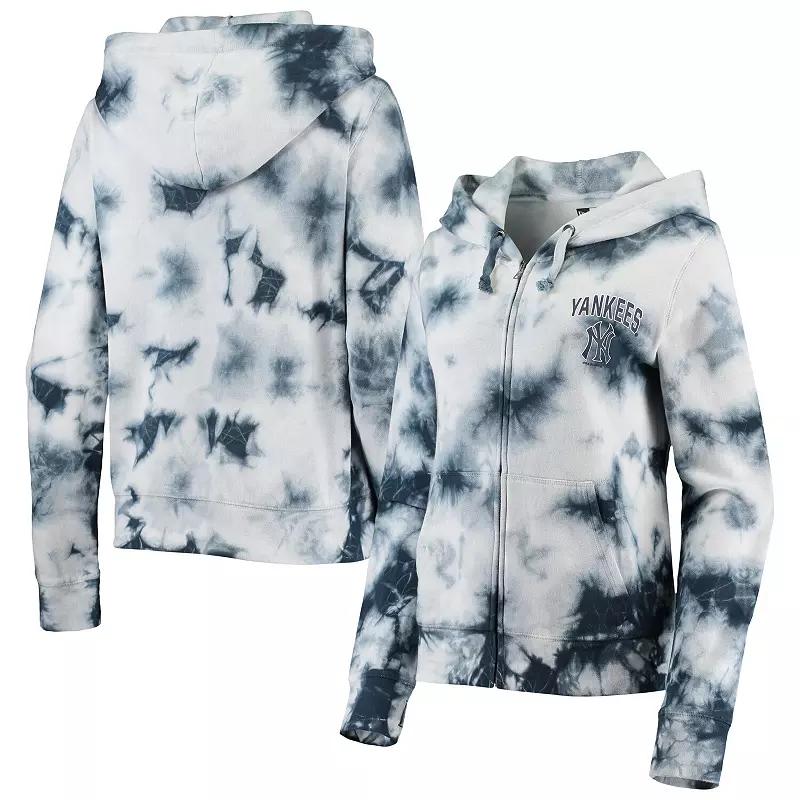 Womens New Era New York Yankees Tie-Dye Fleece Full-Zip Hoodie Blue Product Image
