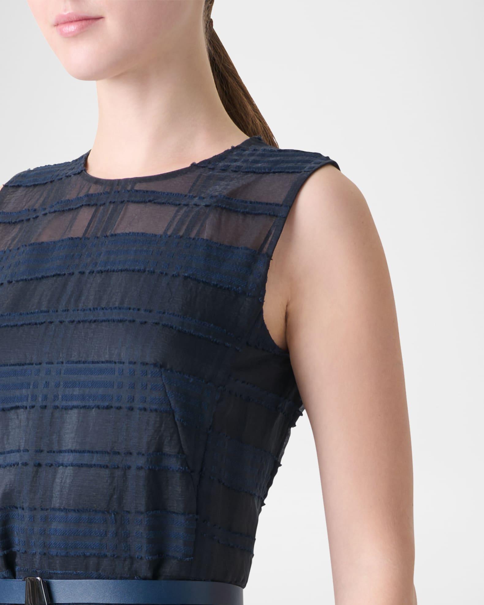 Organdy Plaid Sleeveless A-Line Midi Dress With Belt Product Image