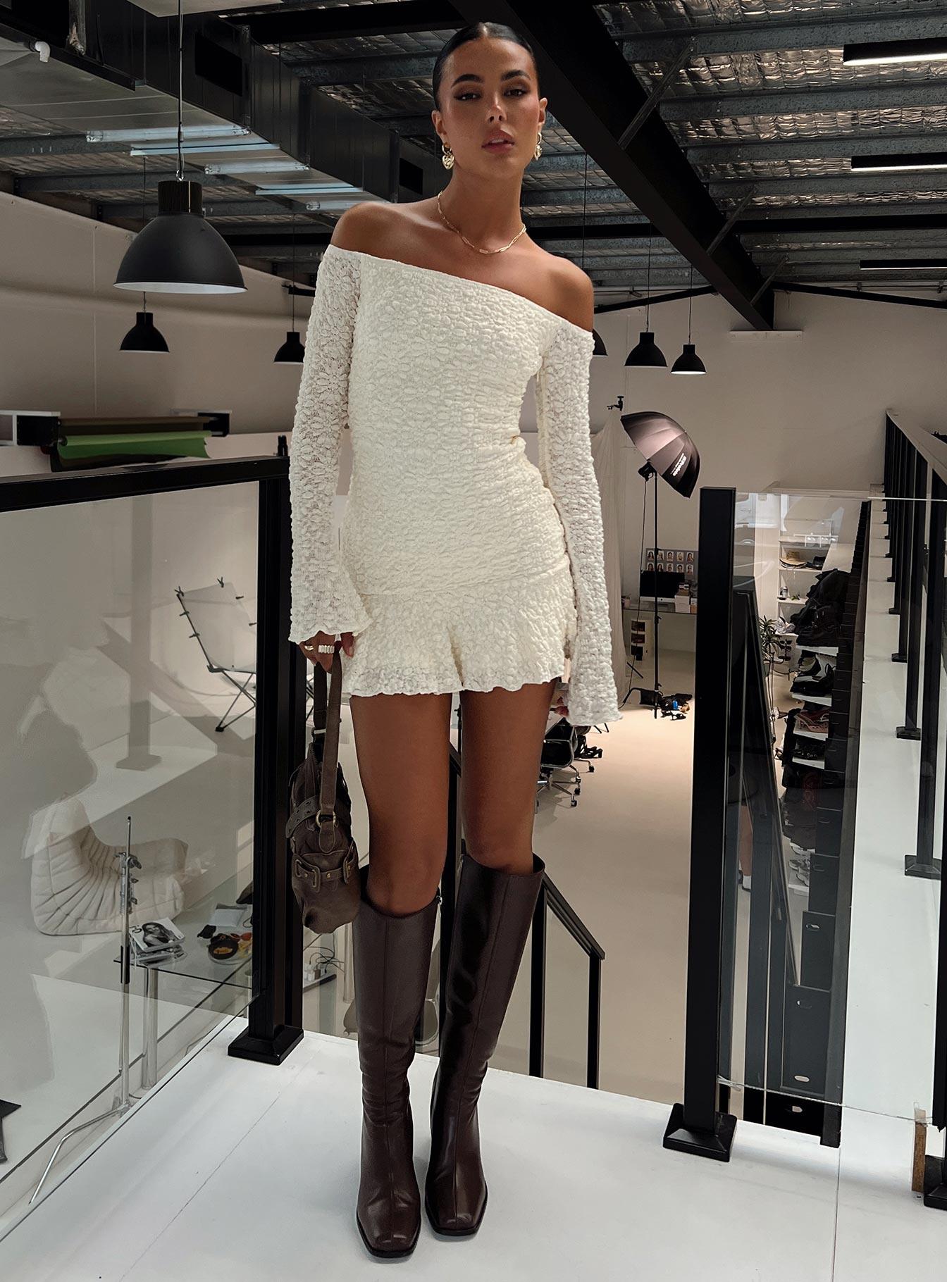 Vancesca Long Sleeve Mini Dress Cream Product Image