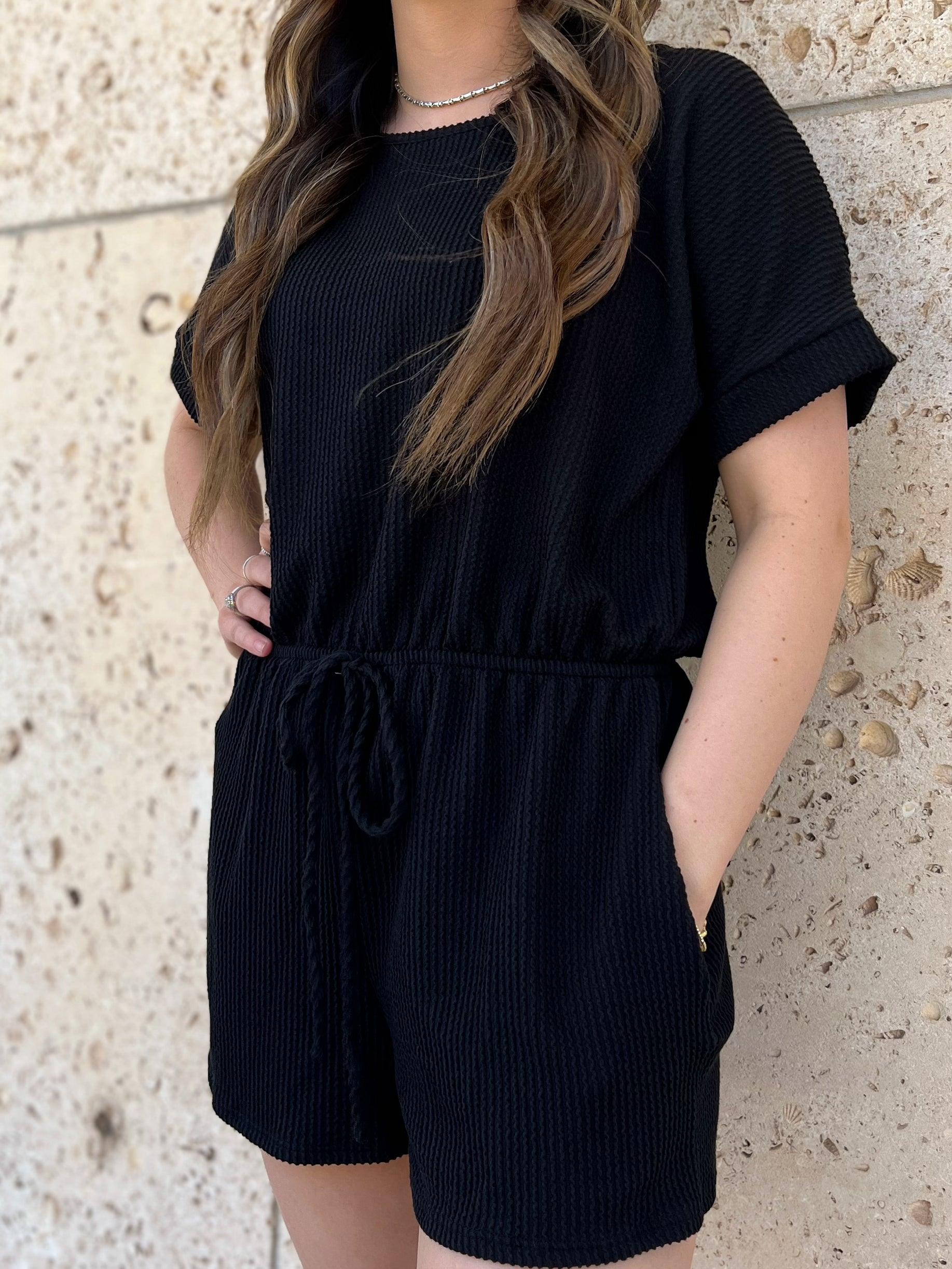Black Urban Ribbed Romper Product Image