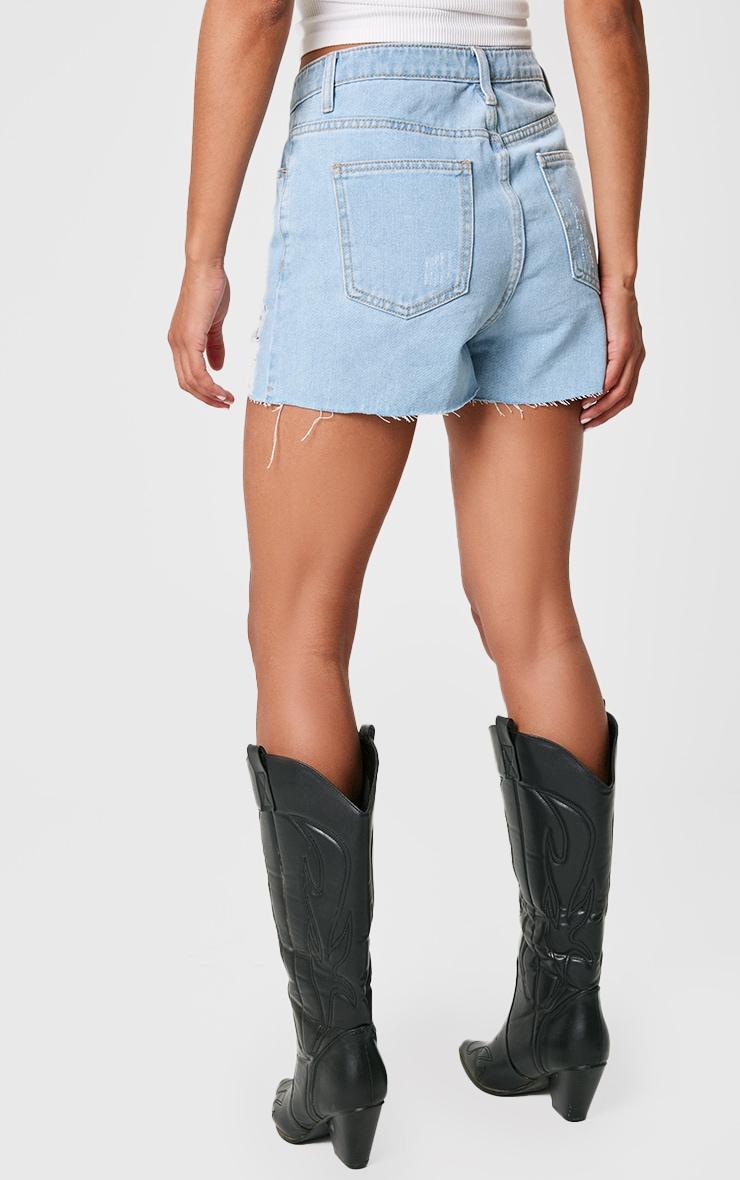 PRETTYLITTLETHING Vintage Wash Ripped Denim Mom Shorts Product Image