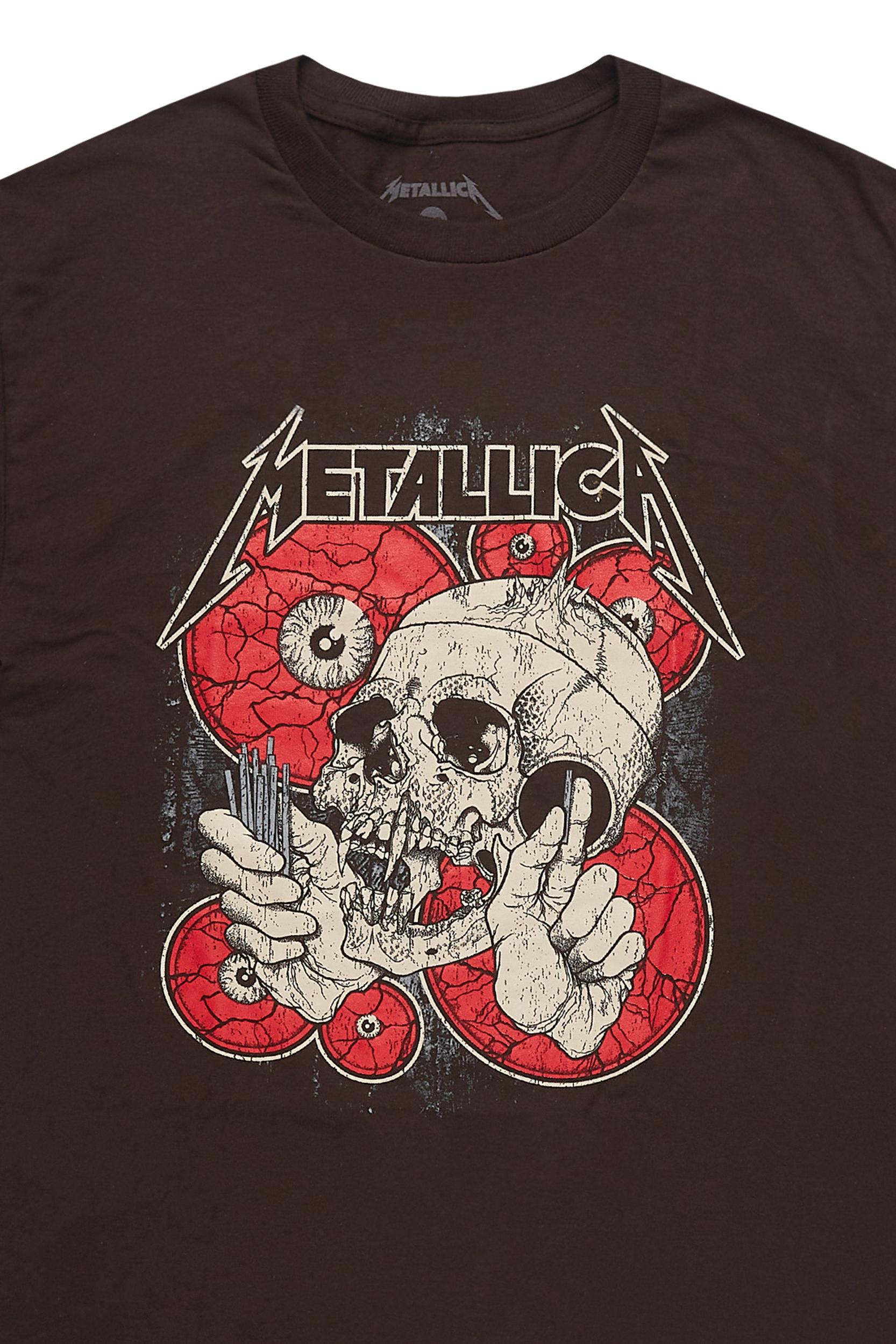 Metallica Skulls Brown/Red Graphic T-Shirt Male Product Image