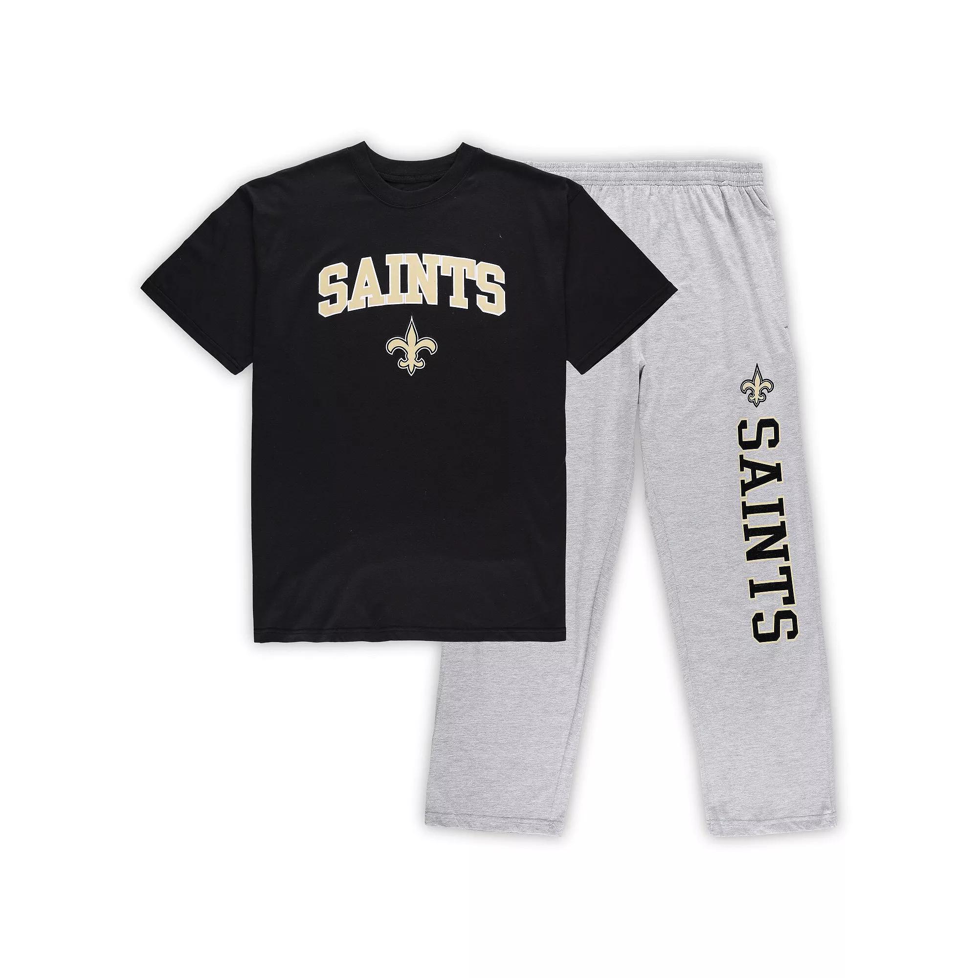 Men's Concepts Sport Black/Heathered Gray New Orleans Saints Big & Tall T-Shirt & Pants Sleep Set,  Product Image