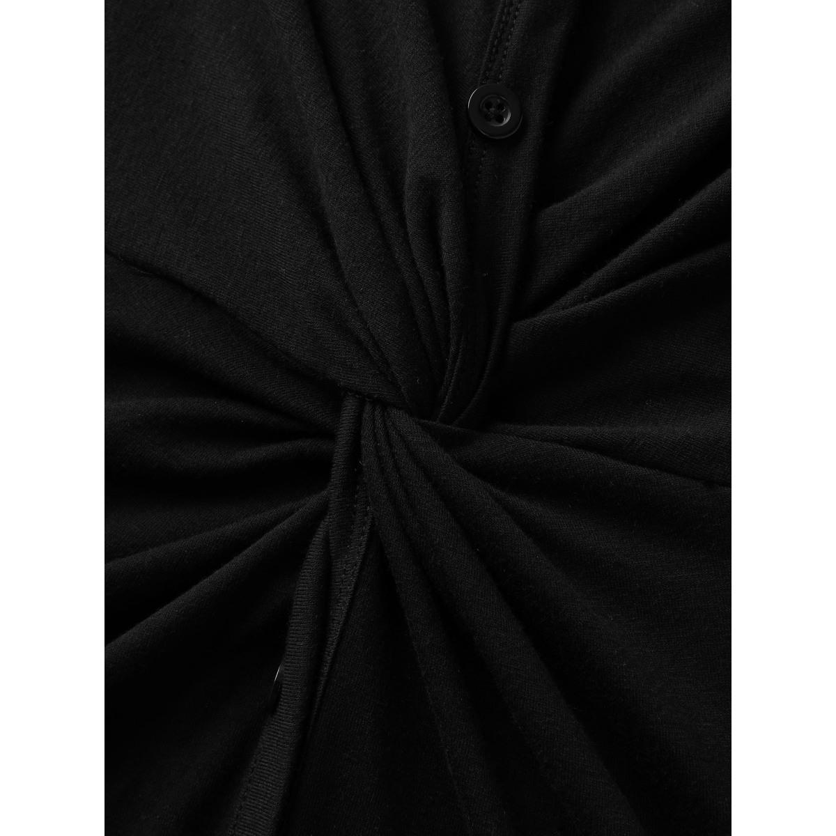 Plus Size Twist Front Button Slit Midi Dress Black Women Timeless V-neck Short sleeve Curvy BloomChic 22-24/3X Product Image