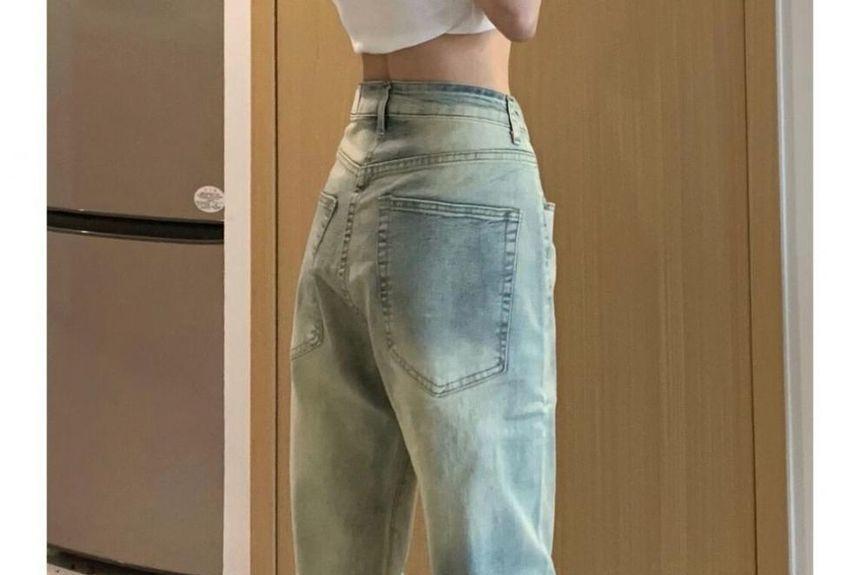 Mid Waist Washed Loose Fit Jeans Product Image