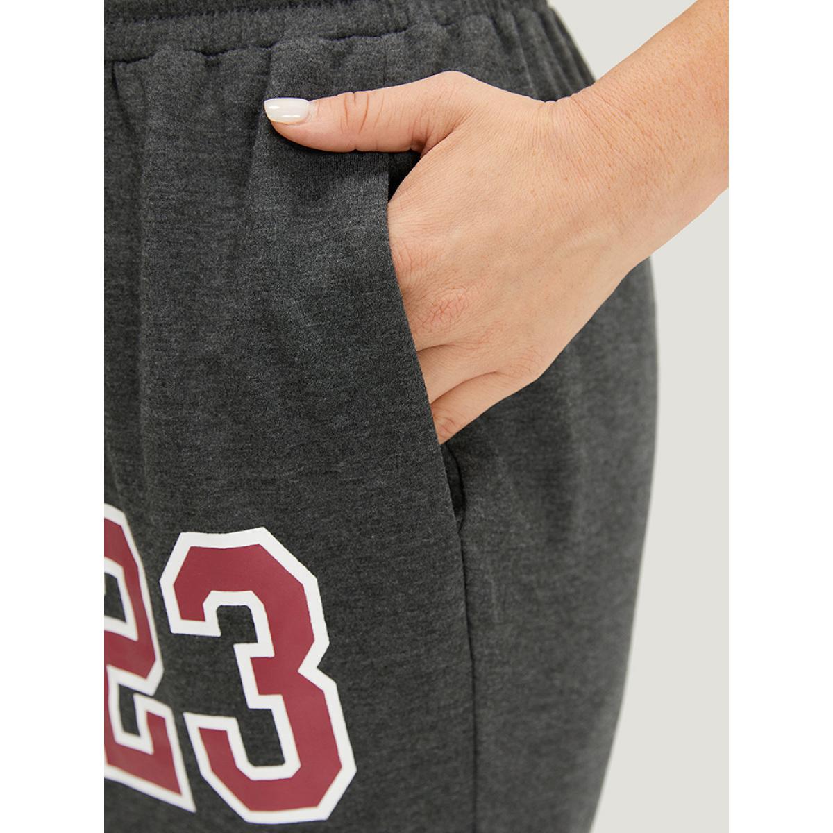 Number Print Drawstring Pocket Elastic Waist Sweatpants DimGray Plus Size Women Casual Dailywear Plain 14-16/1X Bloomchic Product Image