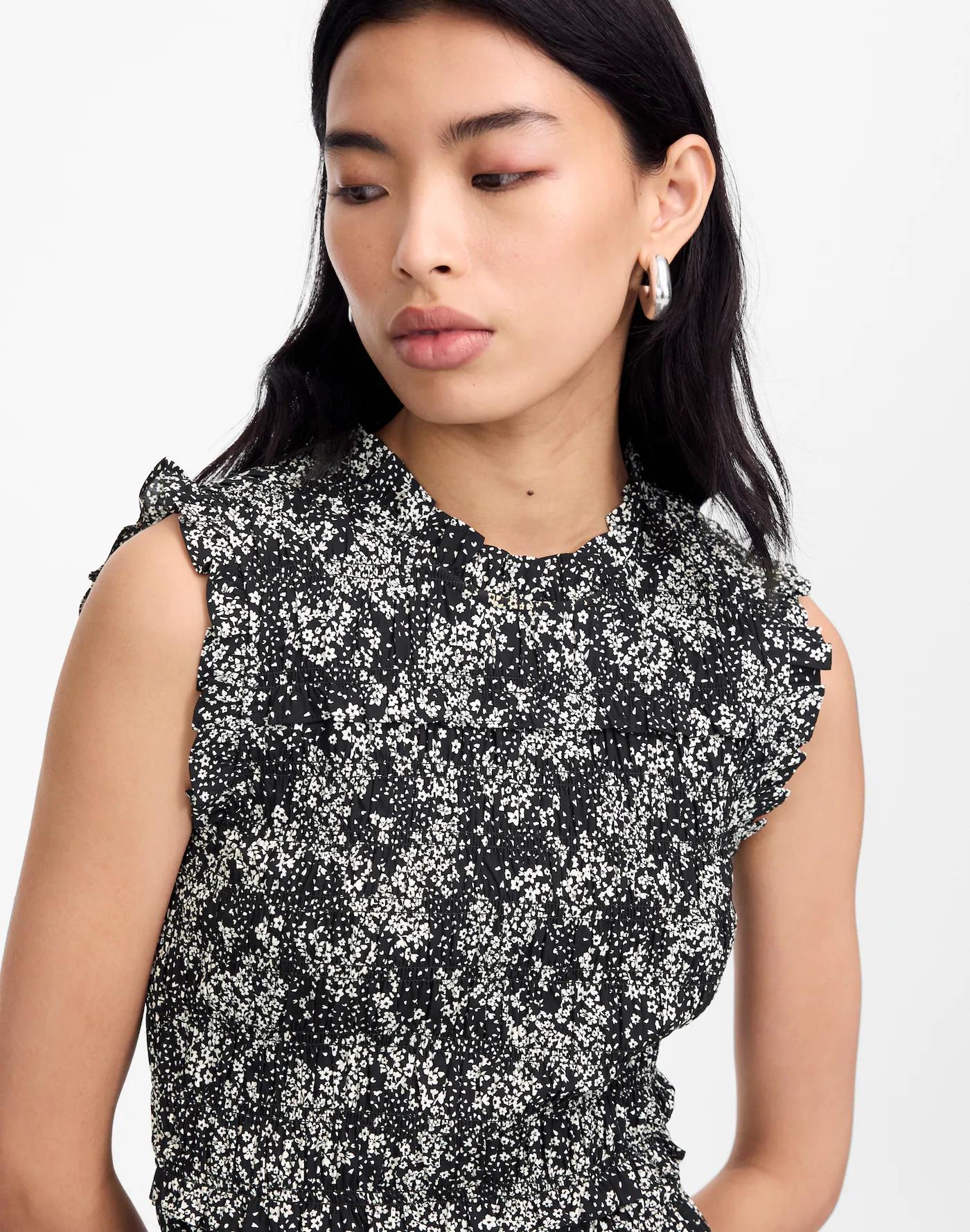 Smocked Crewneck Mini Dress in Floral Product Image