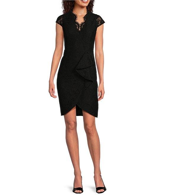 Vince Camuto Cap Sleeve Wrap Lace V-Neck Sheath Dress Product Image