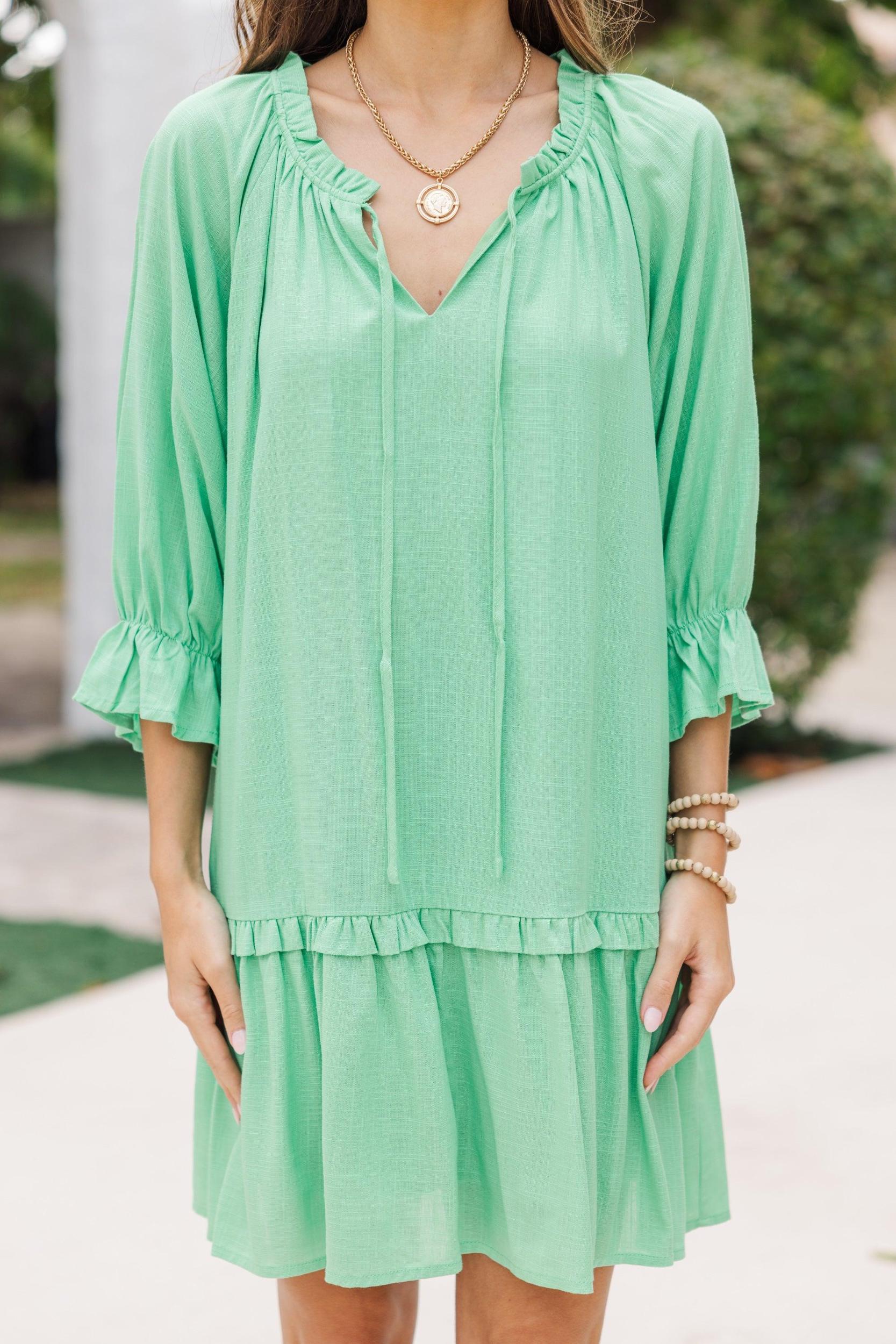 Always In The Lead Green Linen Dress Female Product Image