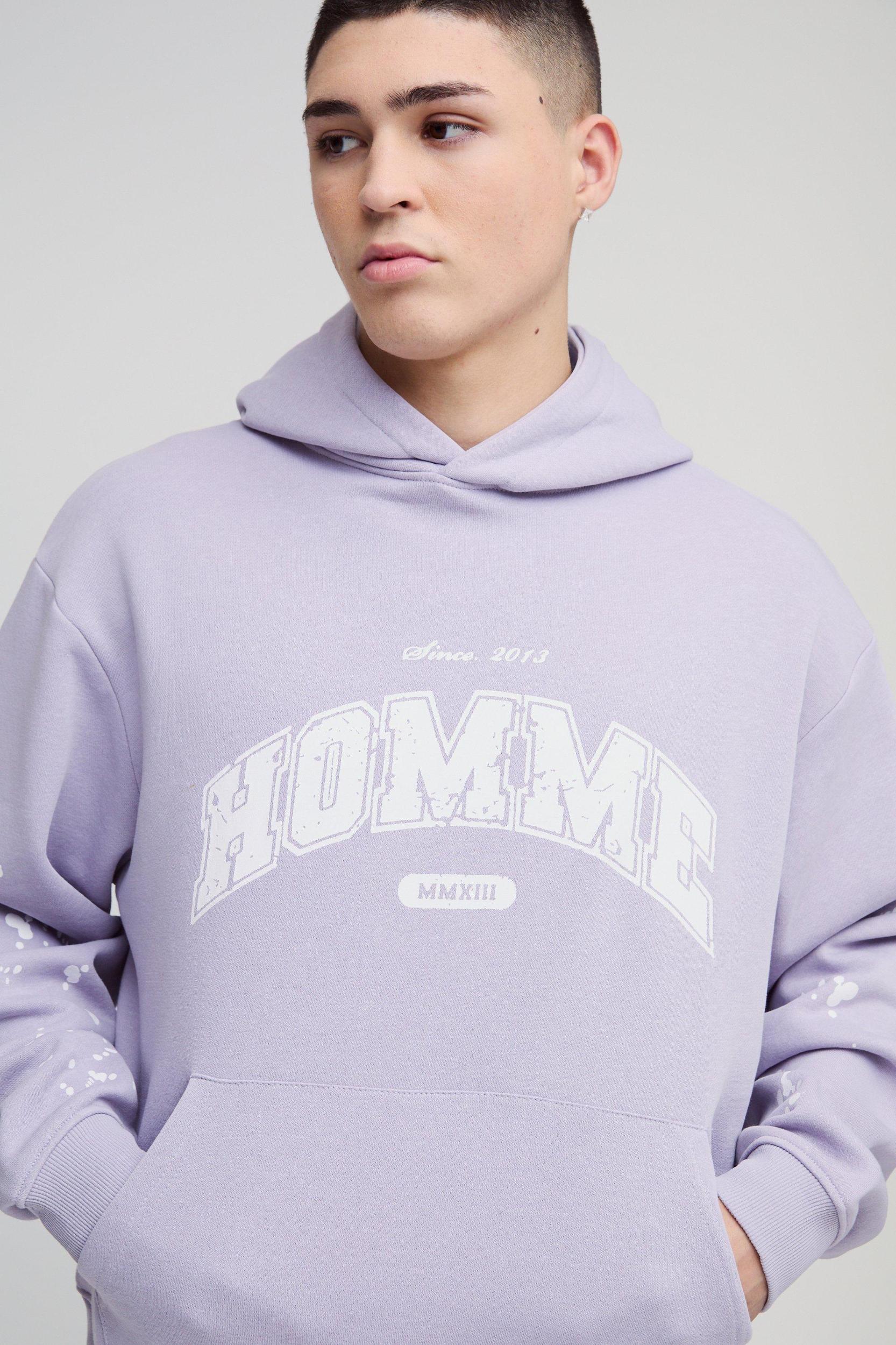 Oversized Boxy Paint Splatter Homme Gusset Tracksuit | boohooMAN USA Product Image