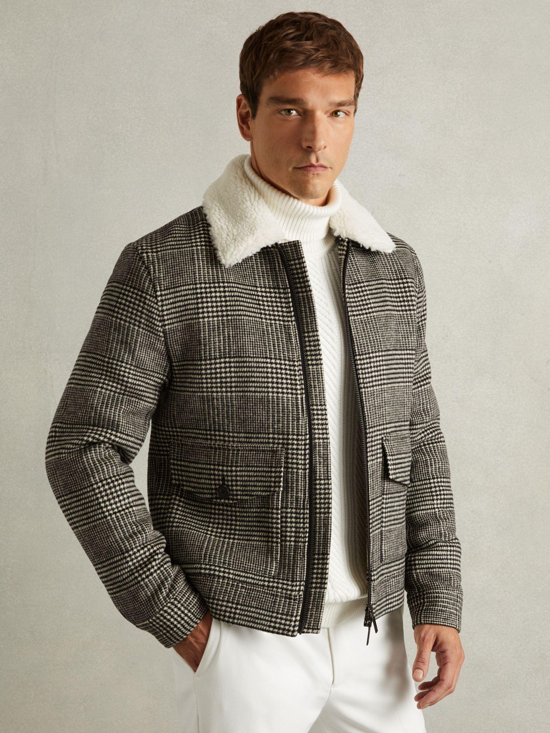 Wool-Blend Twill Zipped Jacket in Black/White Product Image