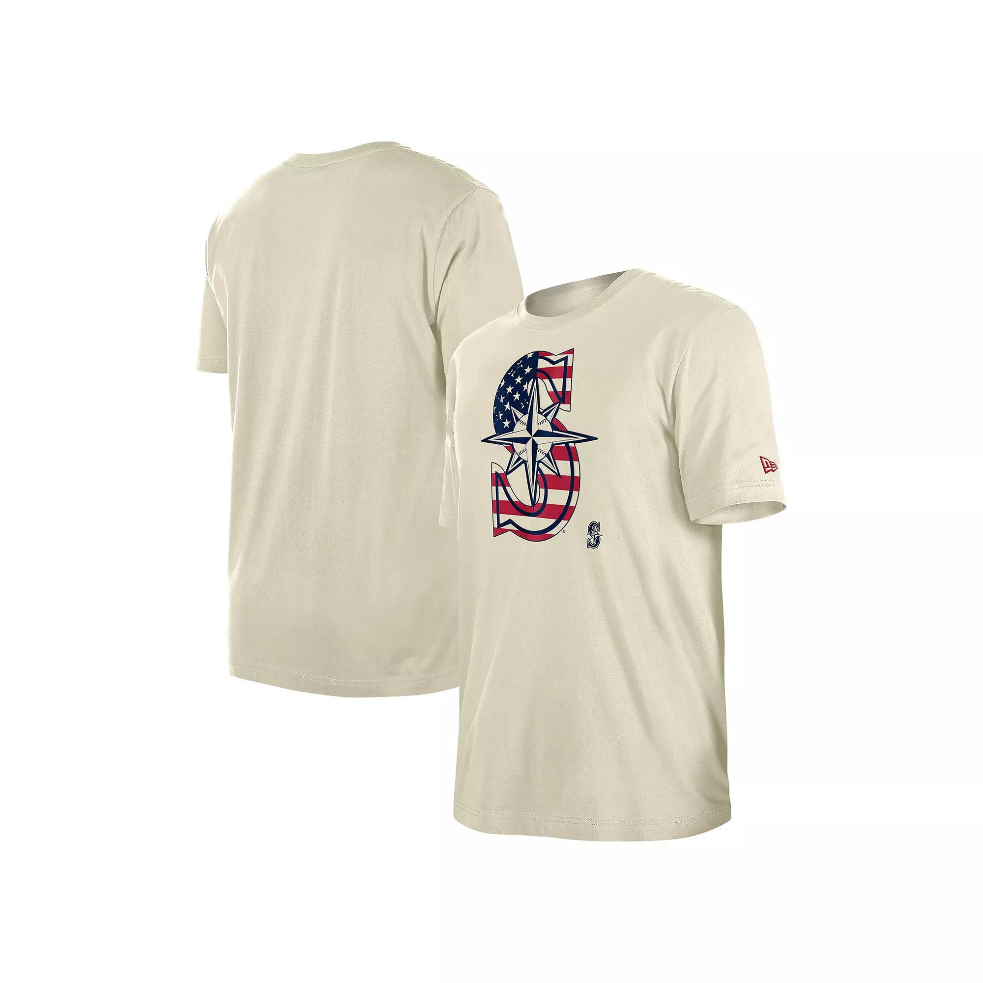 Men's New Era Cream Seattle Mariners 4th of July Flag Fill T-Shirt, Size: Small, Beige Product Image