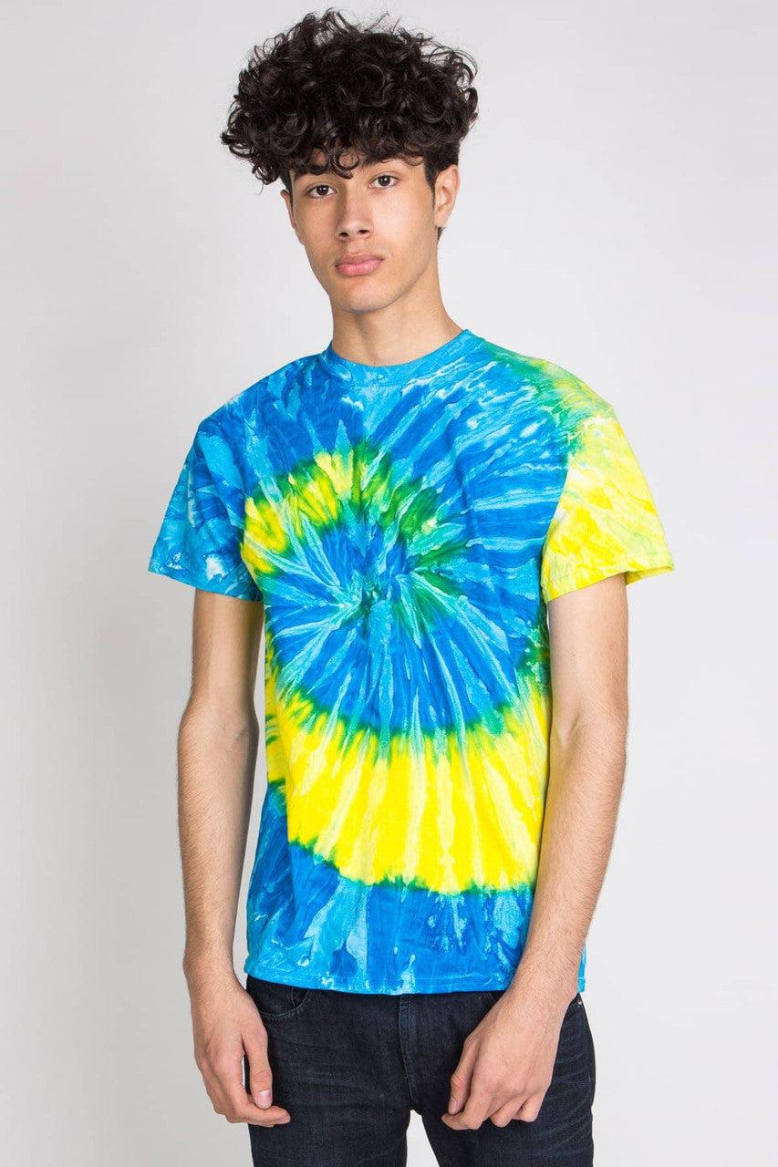 Yellow & Blue Swirl Tie Dye Shirt Product Image