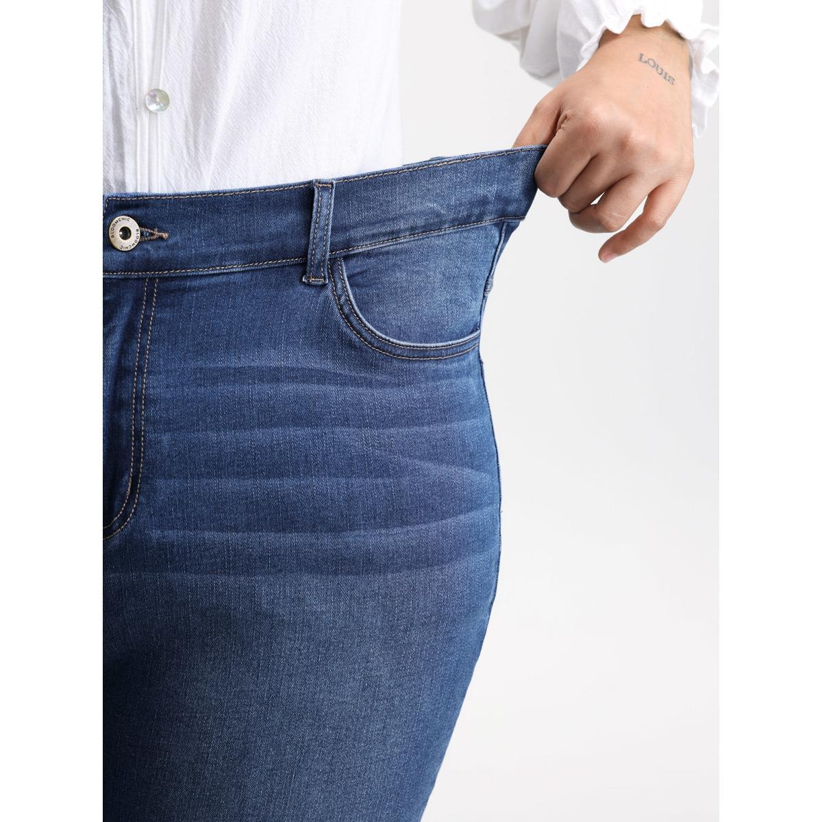 Plus Size Supersoft Stretchy Waist Skinny-Fit Jeans Women Denimlightblue Leisure Topstitching High stretch Slanted pocket Jeans BloomChic 22/3X Product Image