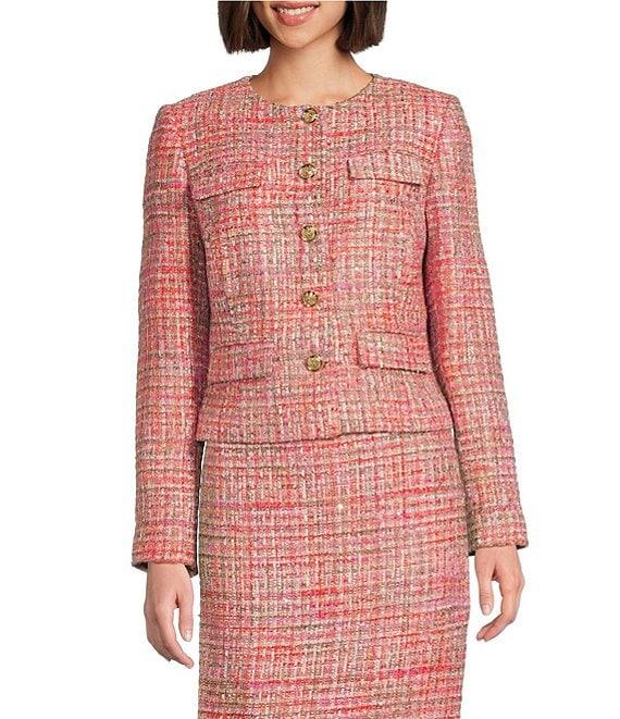 Preston & York Wanda Tweed Round Neckline Long Sleeve Jacket Product Image