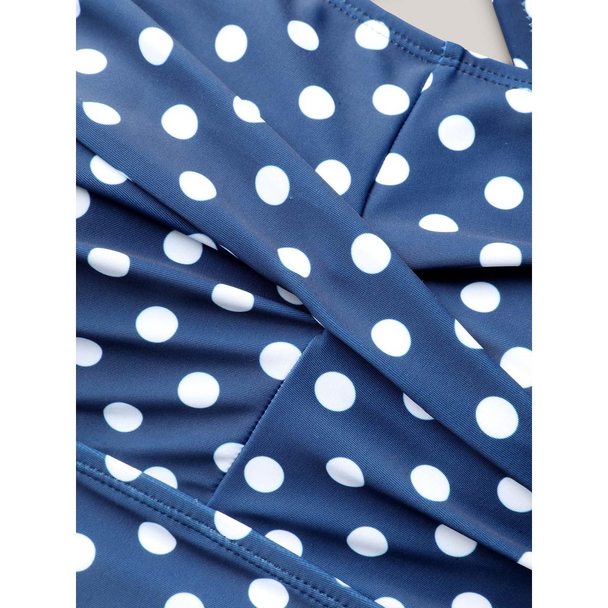 Plus Size Polka Dots Twist Front Ruched One-Piece Swimsuit Women's Swimwear Indigo Beach Twist Curve Bathing Suits High stretch One Pieces BloomChic 26/4X Product Image
