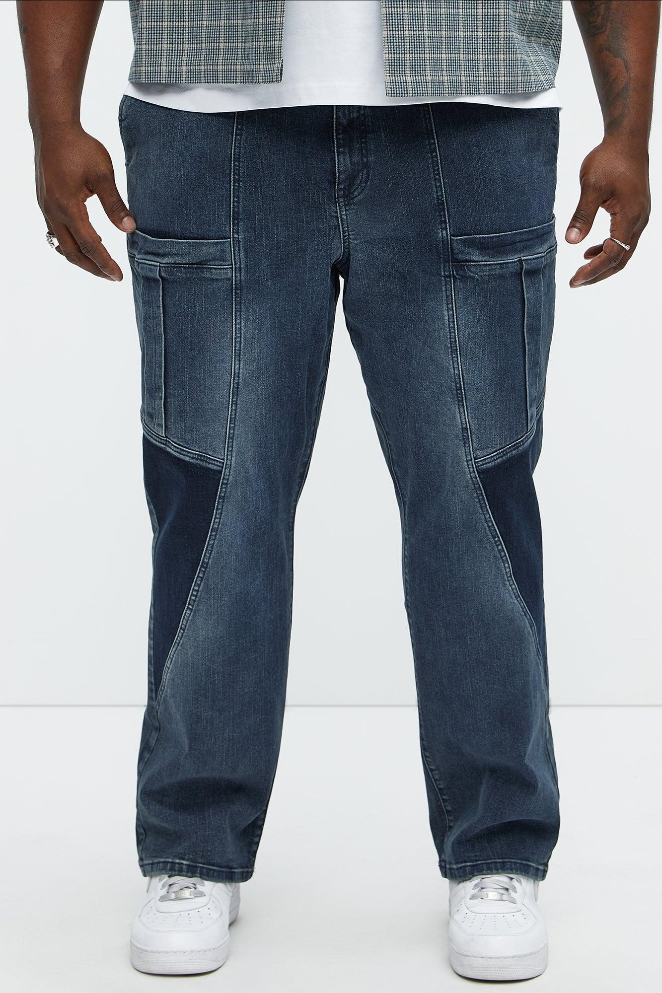 Heavy Pocket Straight Cargo Jeans - Medium Blue Wash Product Image