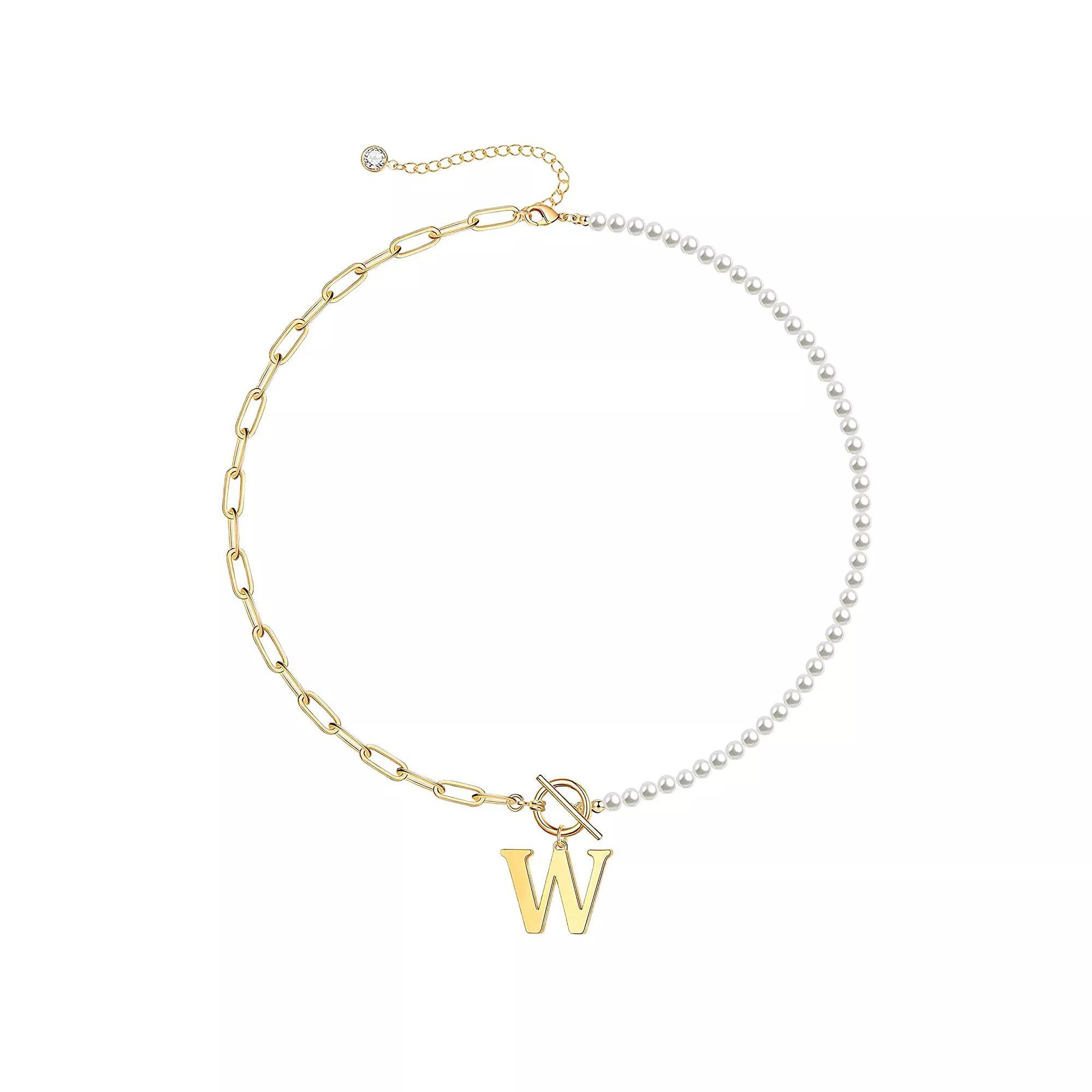 14k Gold Plated Initial Link Chain Necklace, Womens Gold Tone W Product Image
