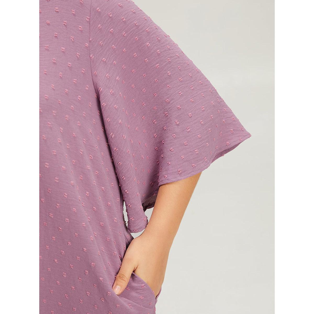 Plus Size Plain Textured Plicated Detail Crisscross Ruffle Sleeve Dress Lilac Women Casual Texture V-neck Half Sleeve Curvy Midi Dress BloomChic 14-16/1X Product Image