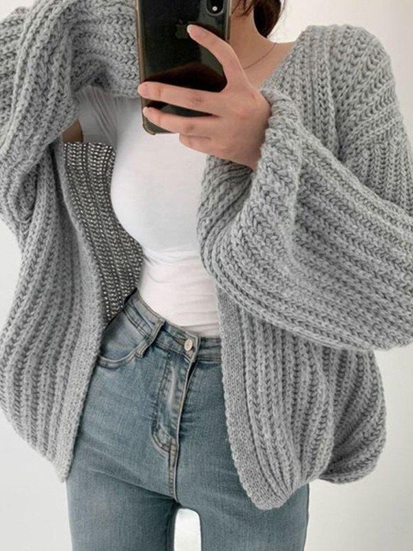 Open Front Long Sleeve Knit Cardigan Product Image