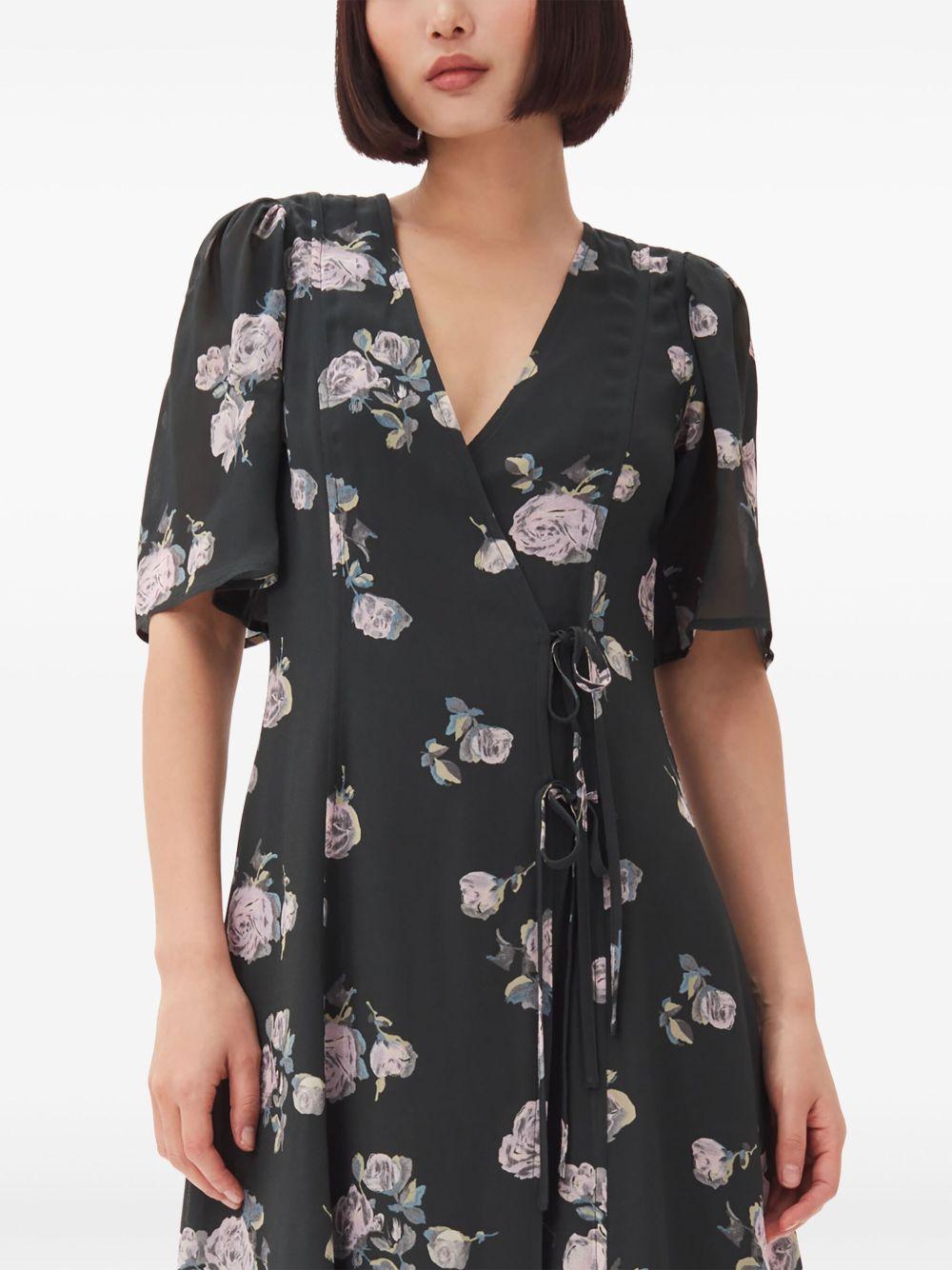 floral-print crepe wrap midi dress Product Image