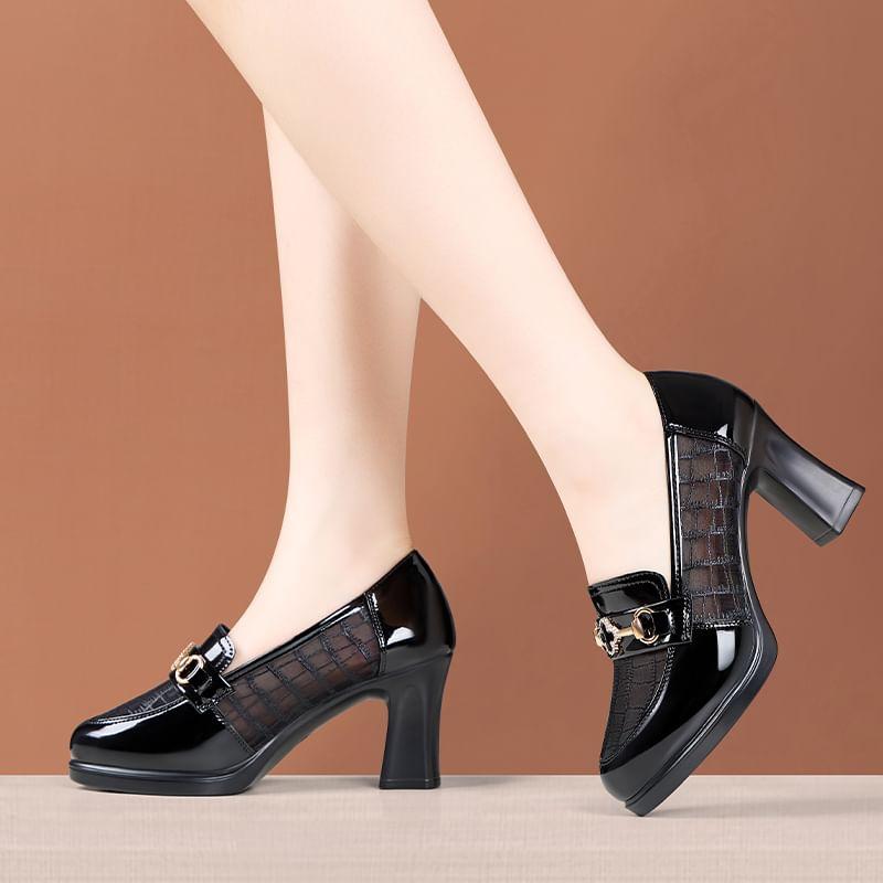 Platform Patent Leather Panel Mesh Loafer Pumps Product Image