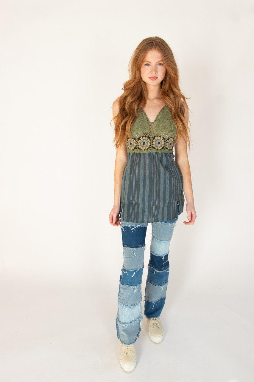 Crochet Top Striped Skirt Mini Dress Product Image