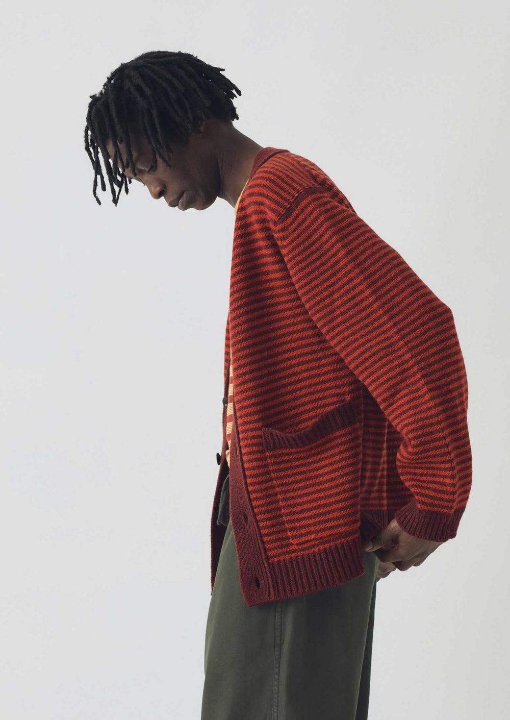 Striped Wool Cardigan | Cardinal Red/Plum Product Image