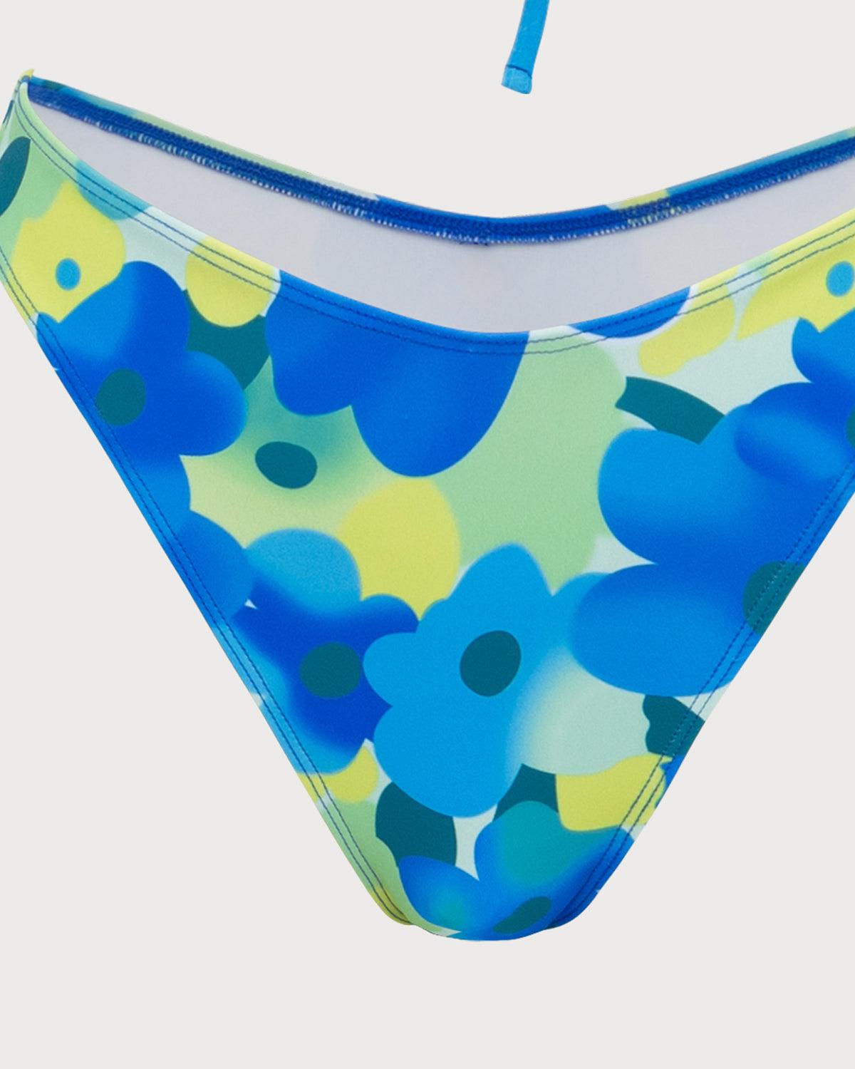 Blue Knitted Colorful Floral Bikini Set Product Image