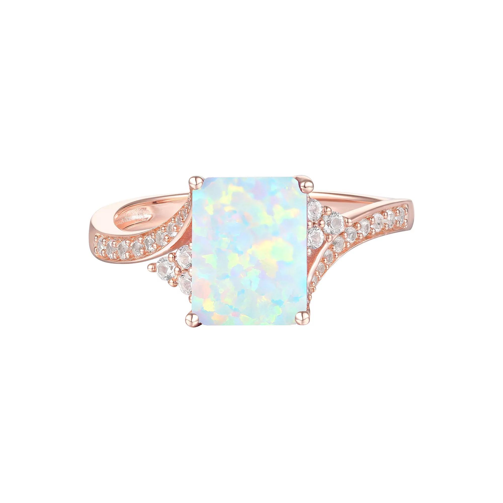 14k Rose Gold Over Silver Lab-Created Opal & Lab-Created White Sapphire Ring, Women's, Size: 7 Product Image