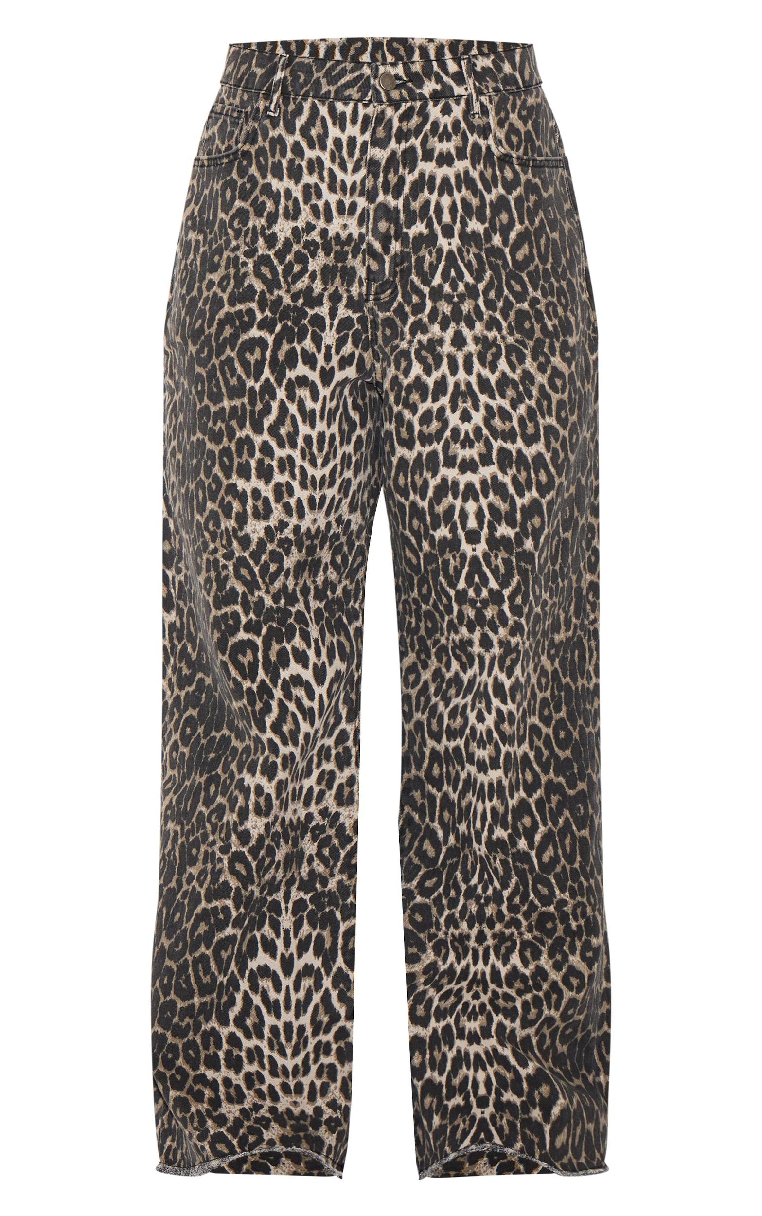 Plus Brown Leopard Print Denim Wide Leg Denim Jean Product Image