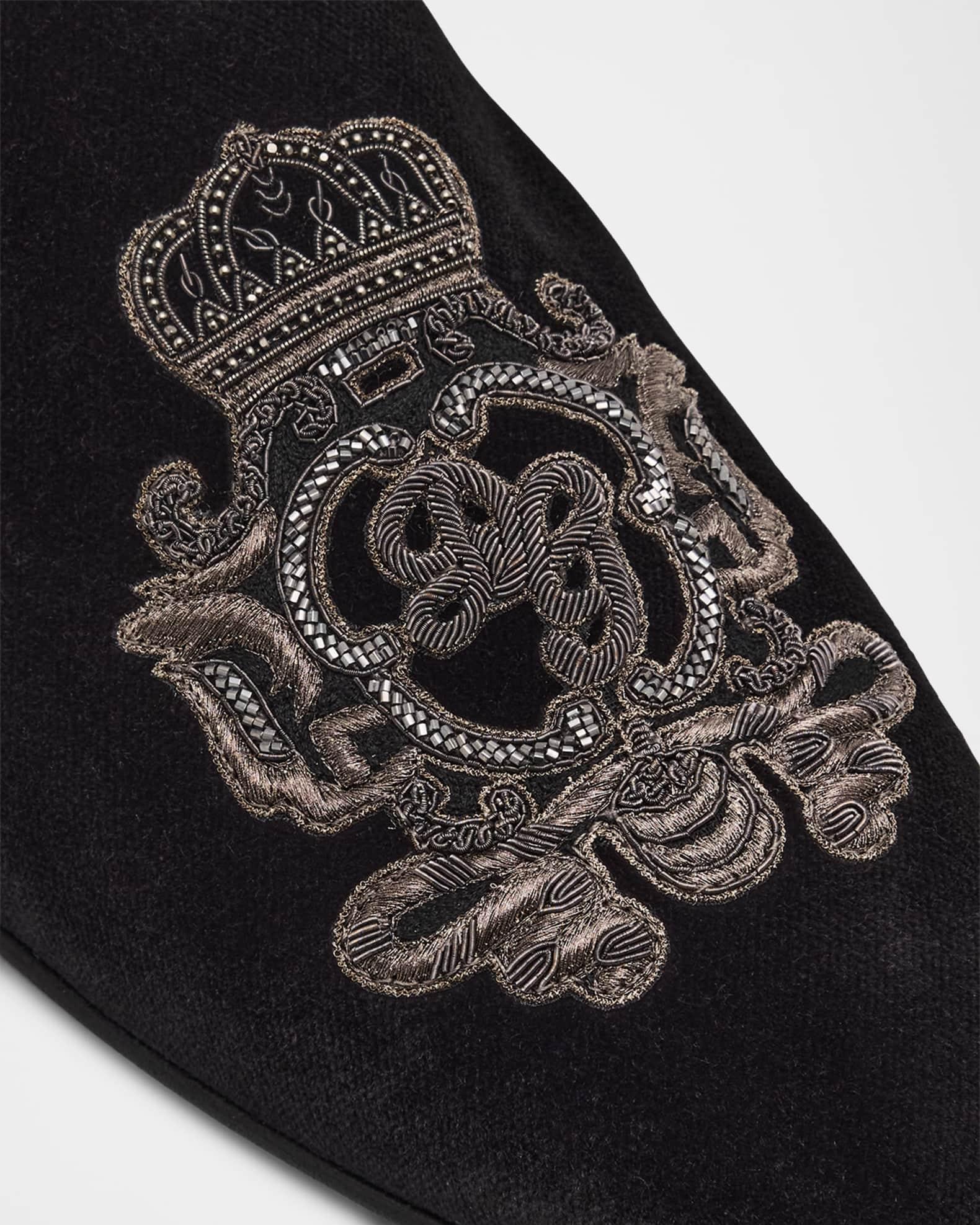 Men's Coat of Arms Embroidered Velvet House Slippers Product Image