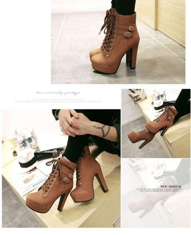 Lace-Up High-Heel Platform Short Boots Product Image