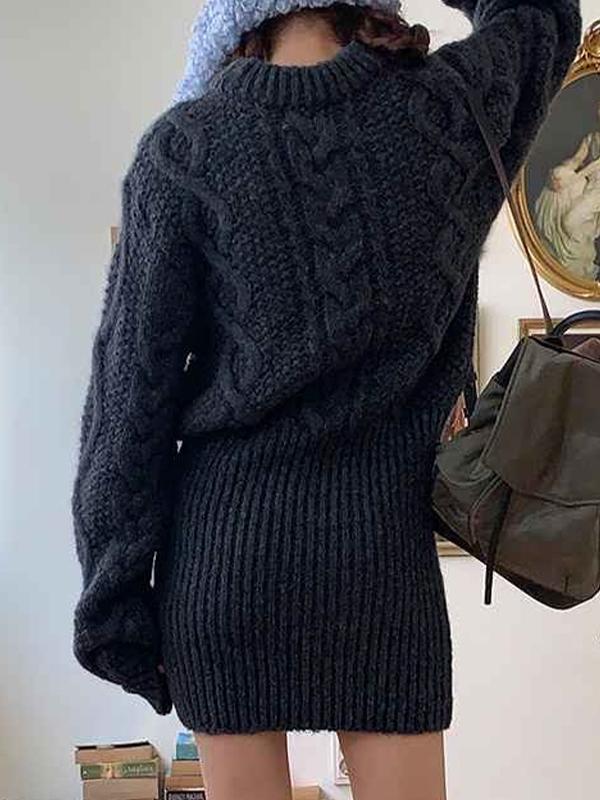 Vintage Cable Knit Long Sleeve Knit Mini Dress Product Image