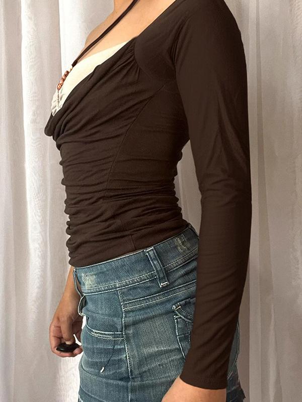 Round Neck Hollow-Out Tops Long Sleeve Product Image