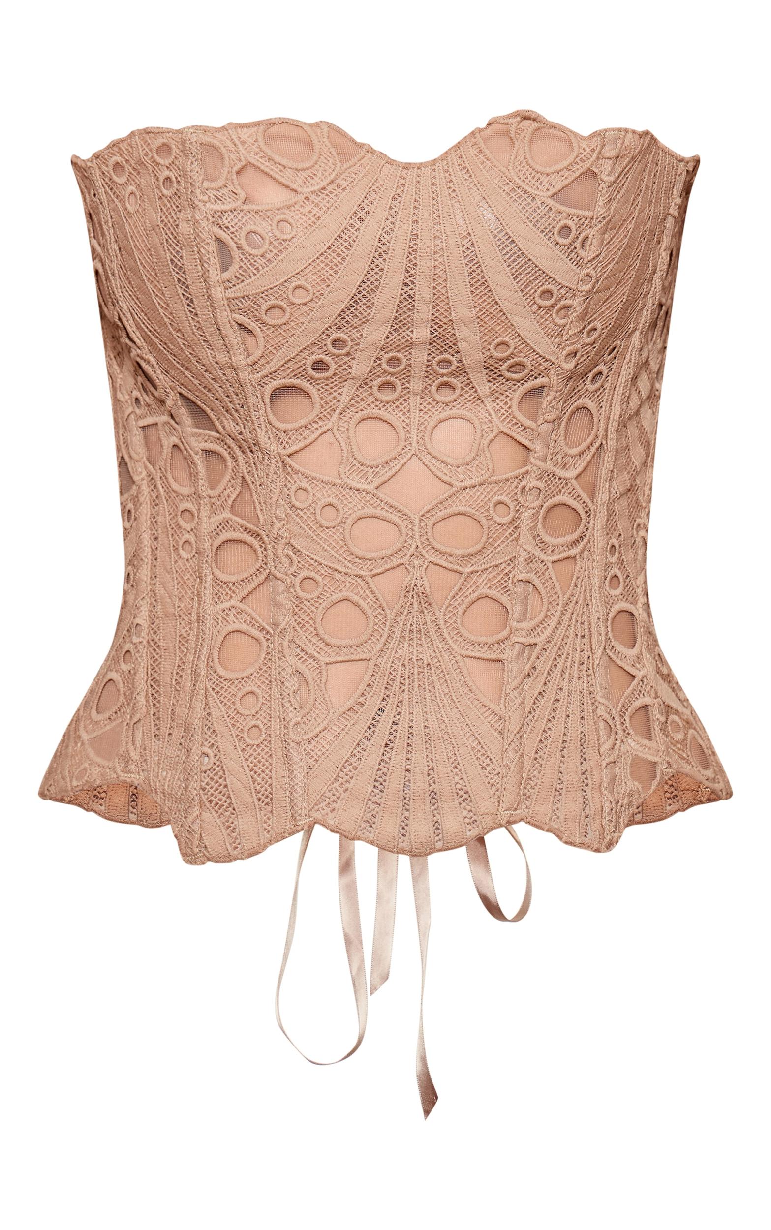 Brown Textured Sheer Floral Lace Corset Product Image