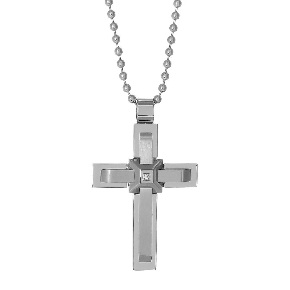 LYNX Men's Stainless Steel Cubic Zirconia Cross Pendant Necklace, Size: 22" Product Image