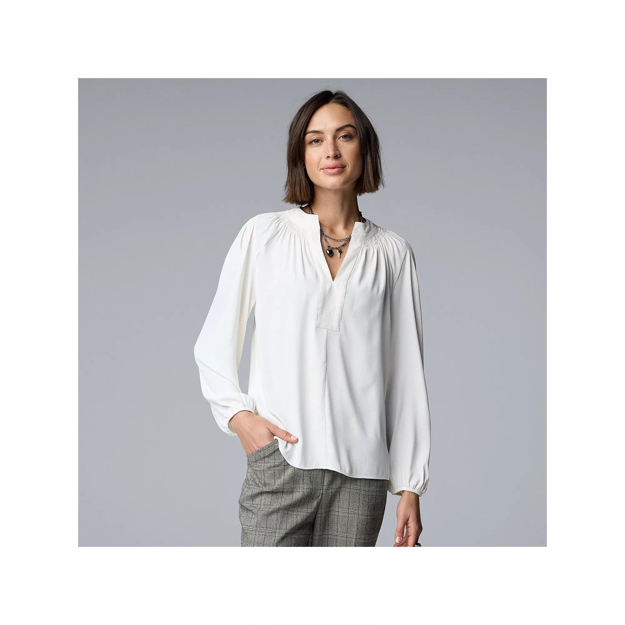 Women's Simply Vera Vera Wang Smocked Neck Blouse,  Product Image