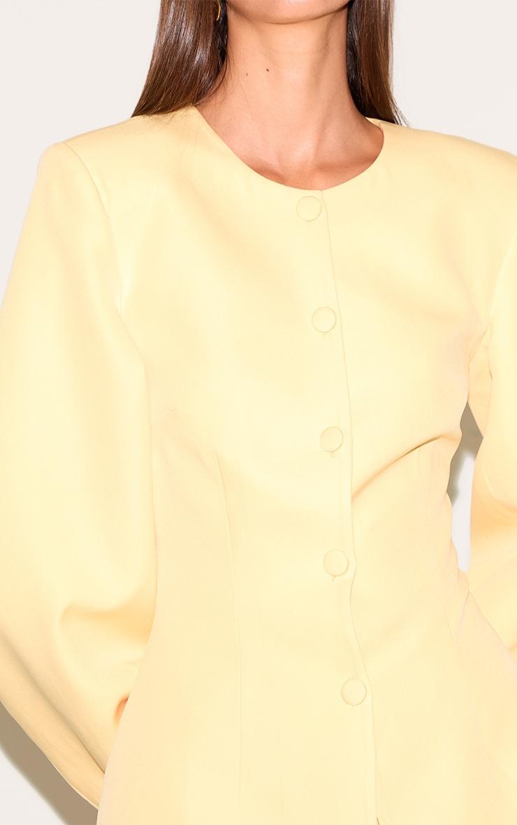  Lemon Woven Cinched Waist Cocoon Sleeve Button Up Blazer Product Image