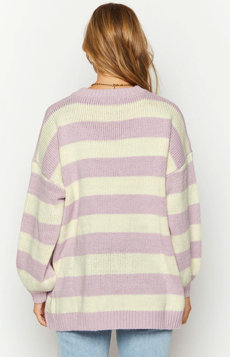 Snuggle Lilac Striped Oversized Striped Sweater Product Image