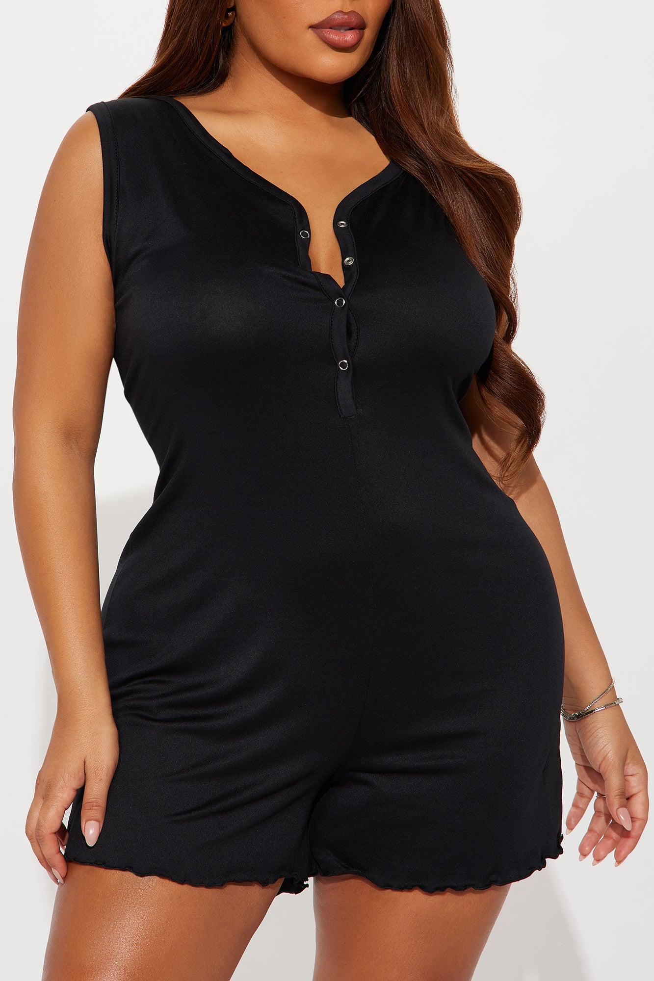 Dreaming Of You Henley PJ Romper Onesie - Black Female Product Image