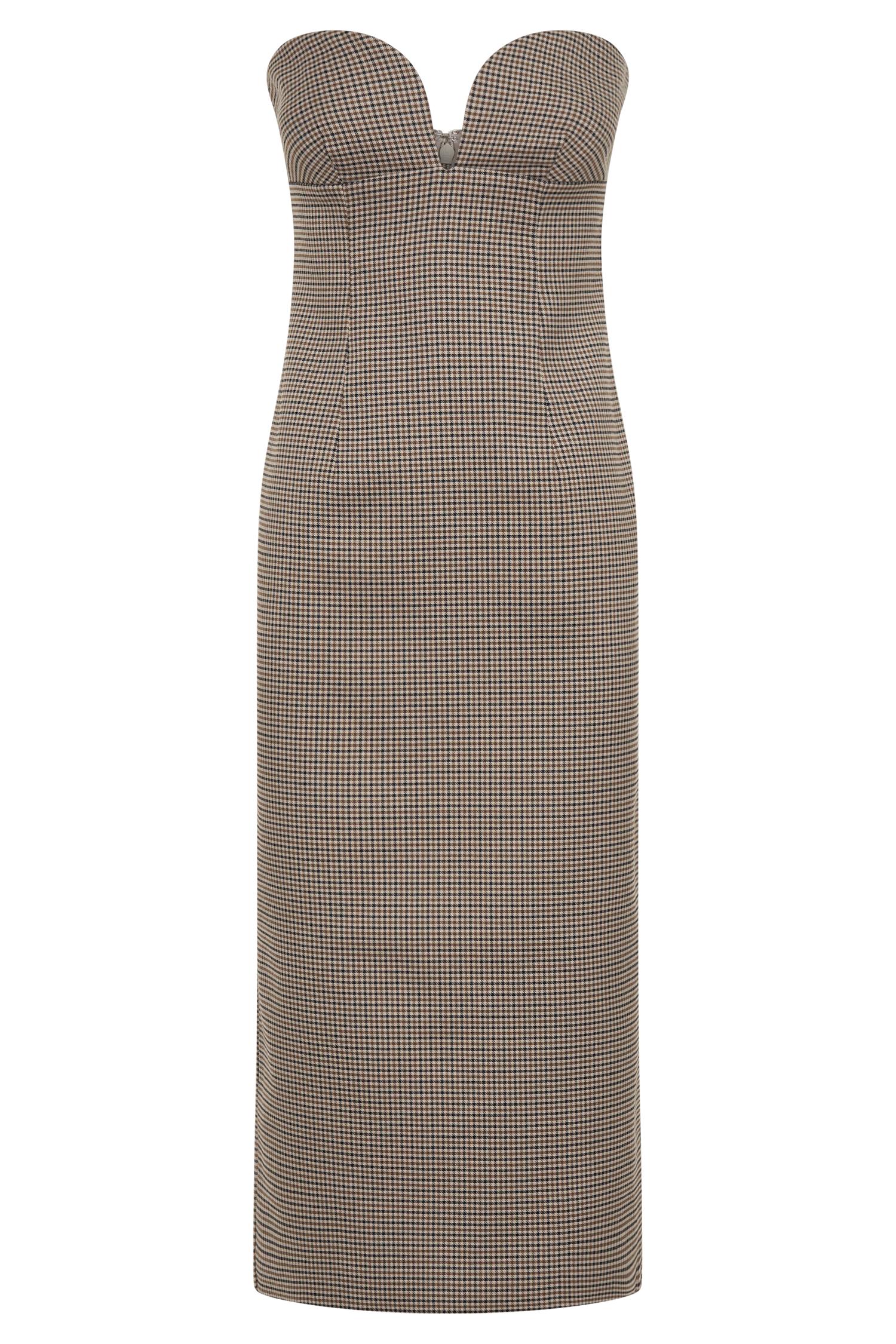 Christie Strapless Midi Dress - Tan Check Product Image