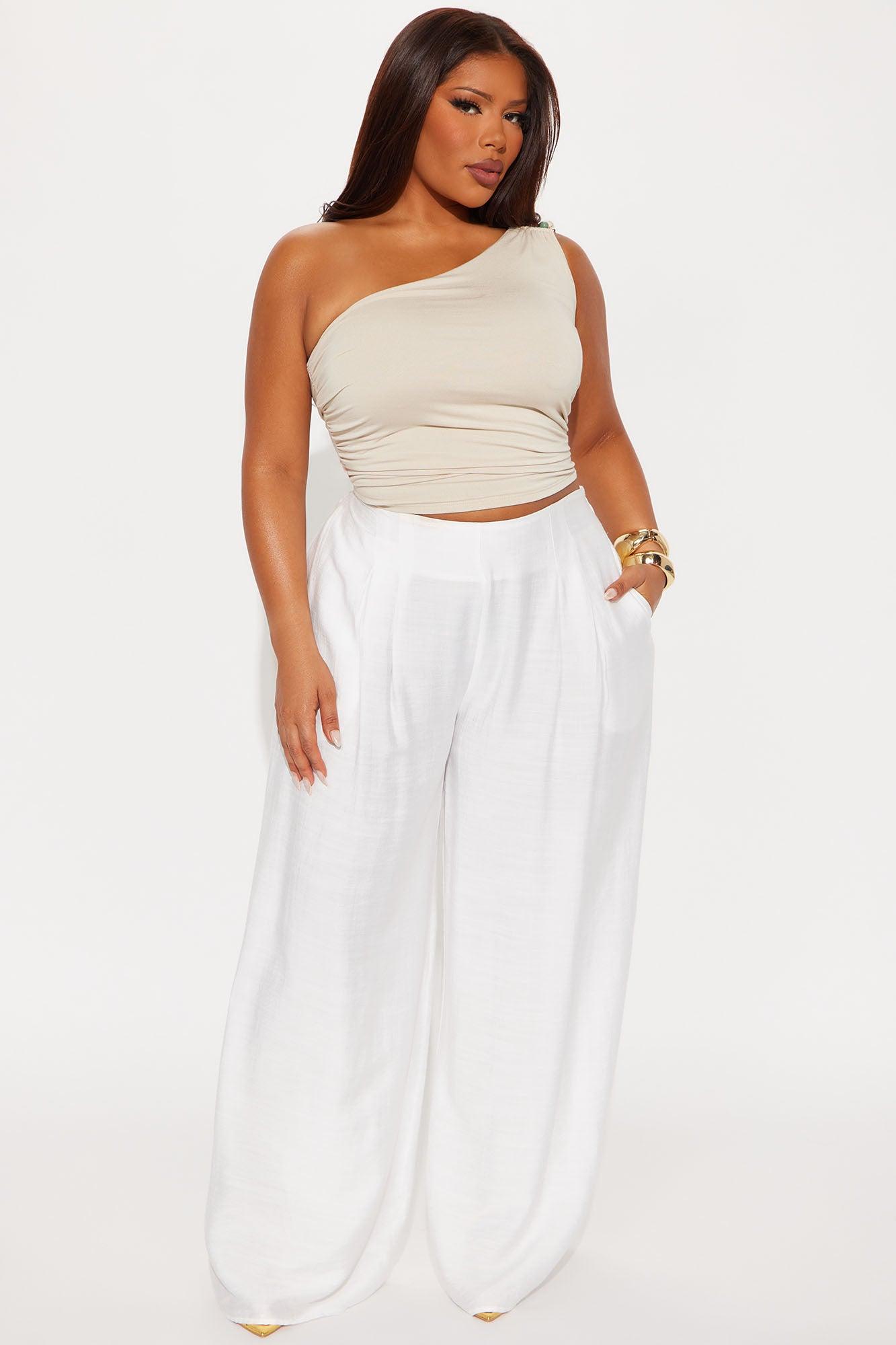 In My Happy Place Wide Leg Linen Pant - White Female Product Image