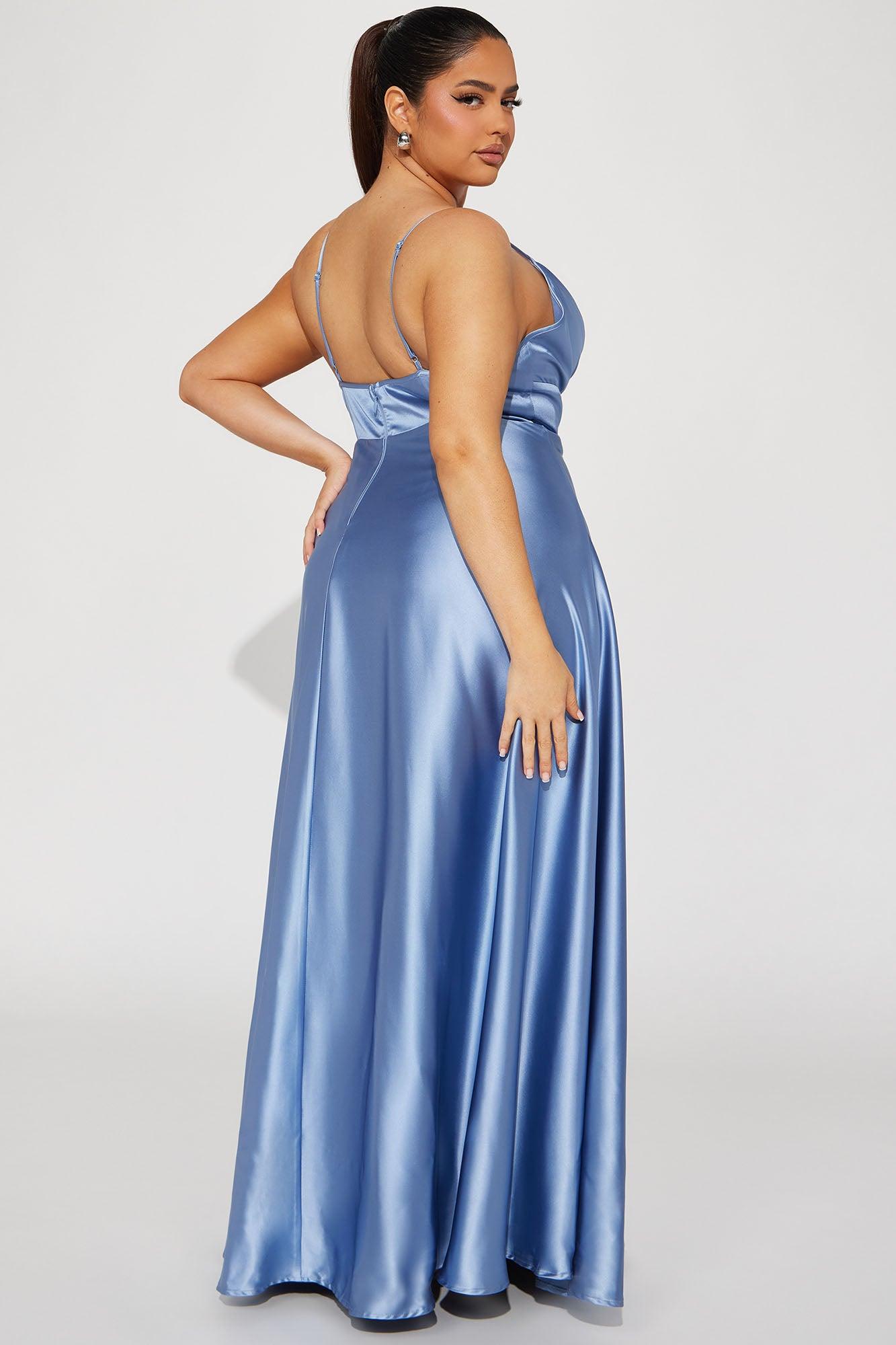 Ashlynn Satin Gown - Dusty Blue Product Image